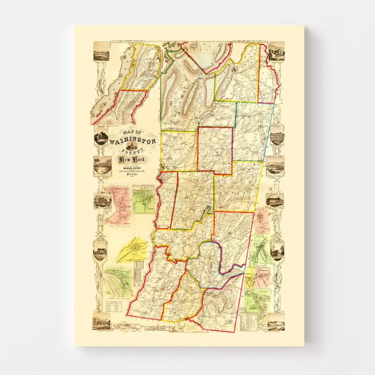 1853 Vintage Map Print of Washington County, New York Map Print