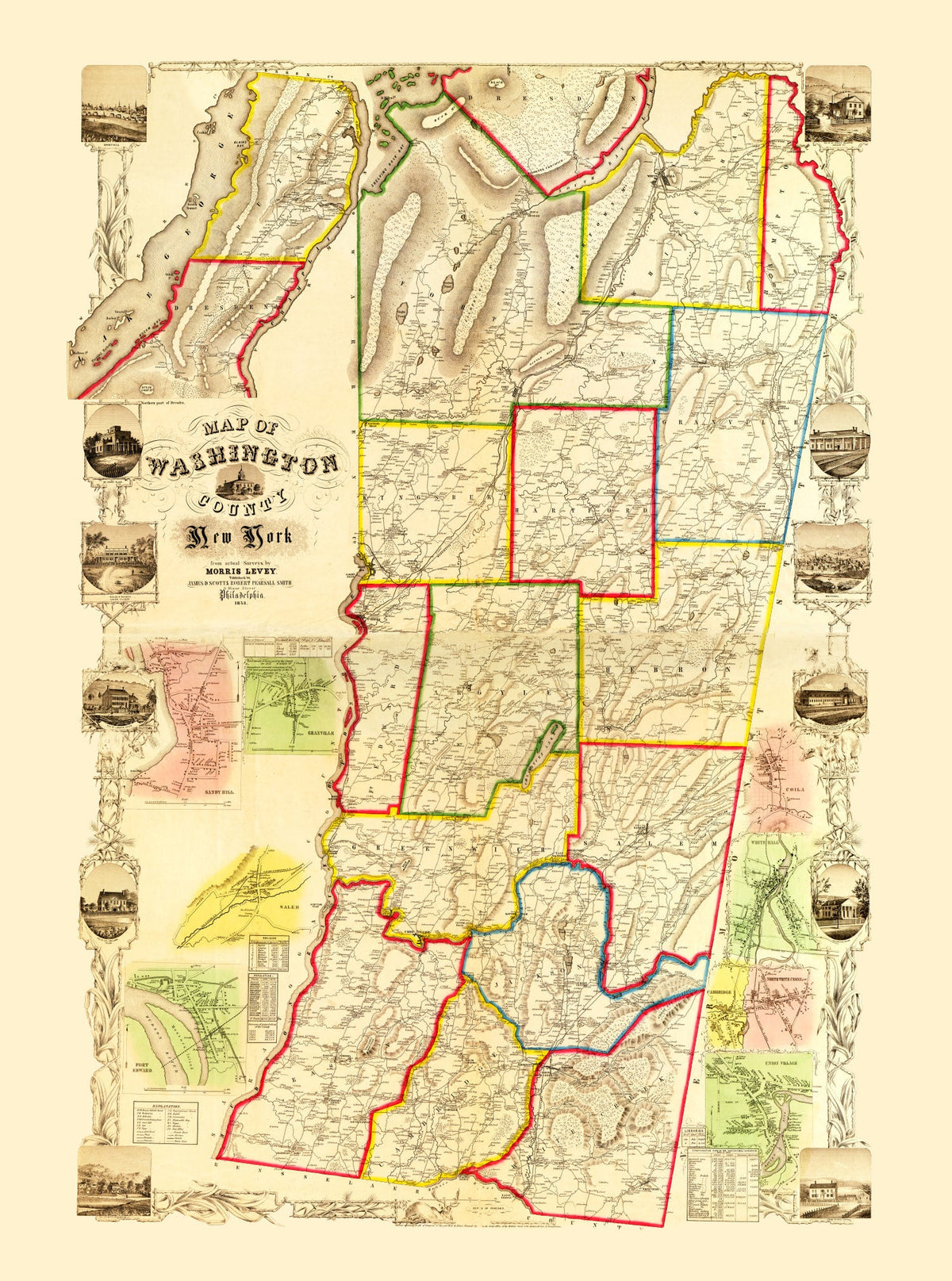 1853 Vintage Map Print of Washington County, New York Map Print