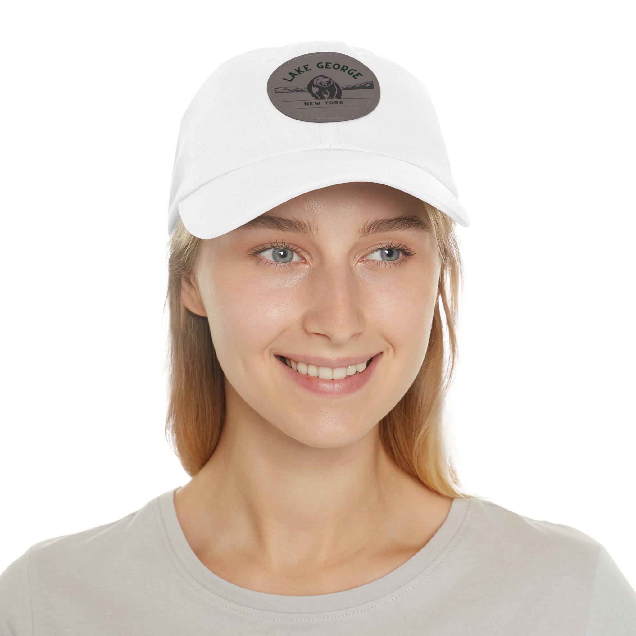 Lake George Round Leather Patch Dad Hat - Bear on Ice Design