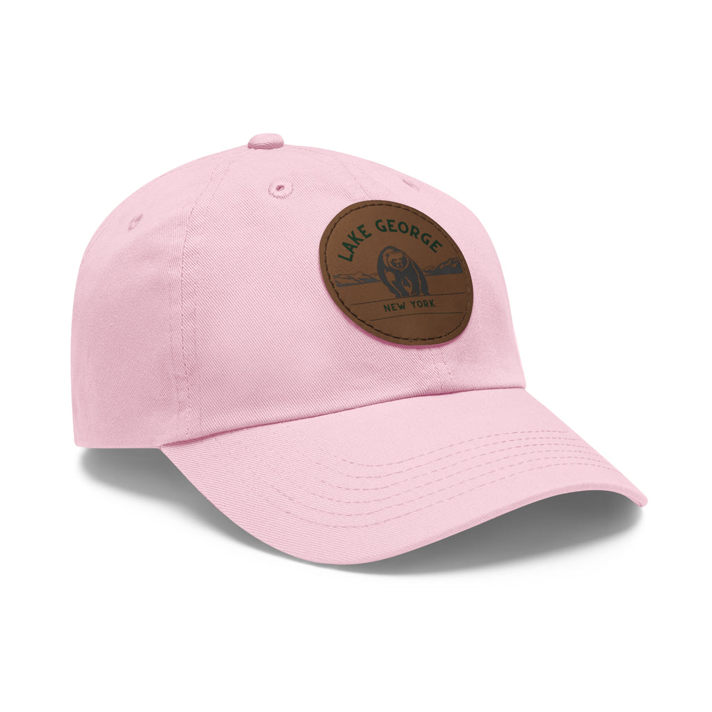 Lake George Round Leather Patch Dad Hat - Bear on Ice Design