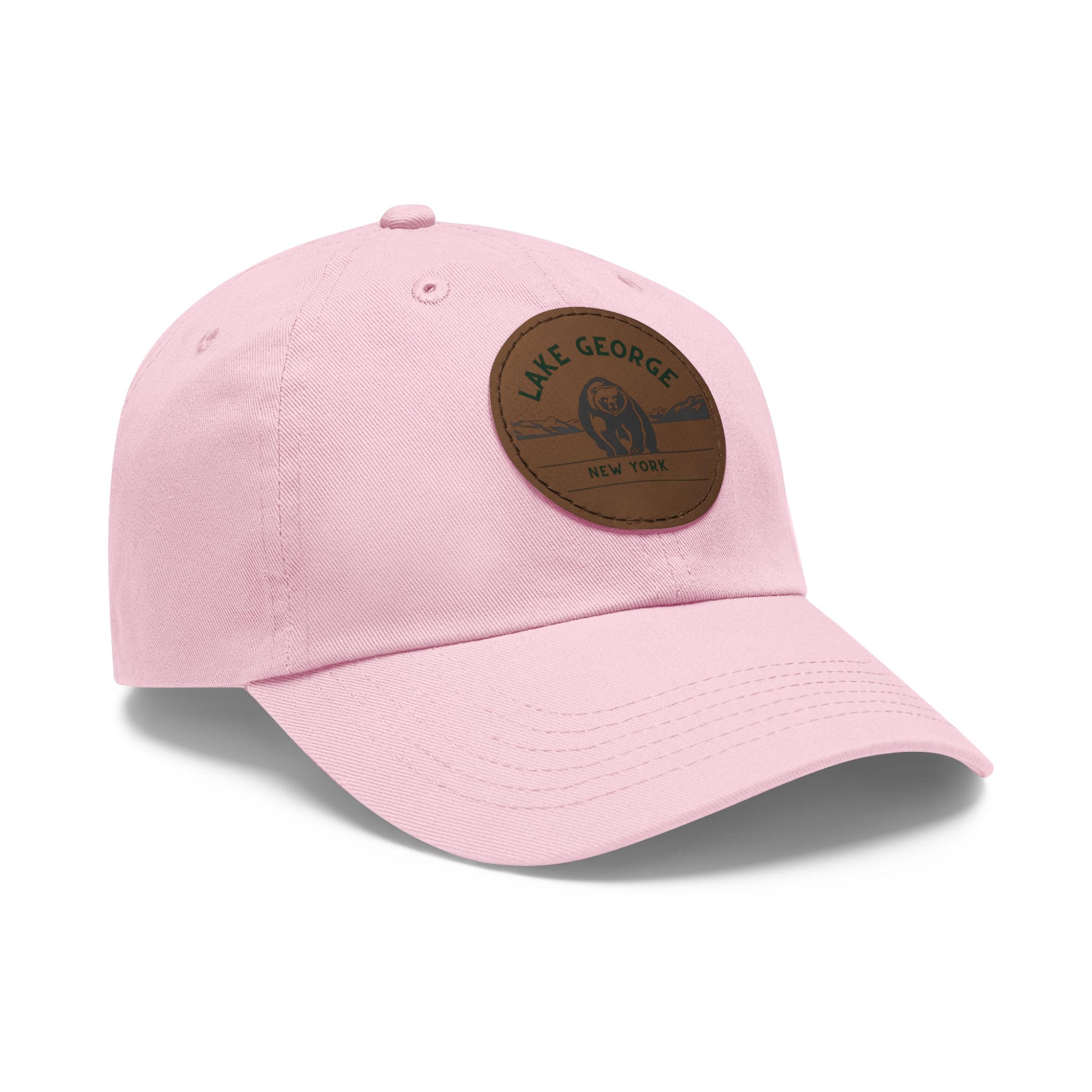 Lake George Round Leather Patch Dad Hat - Bear on Ice Design