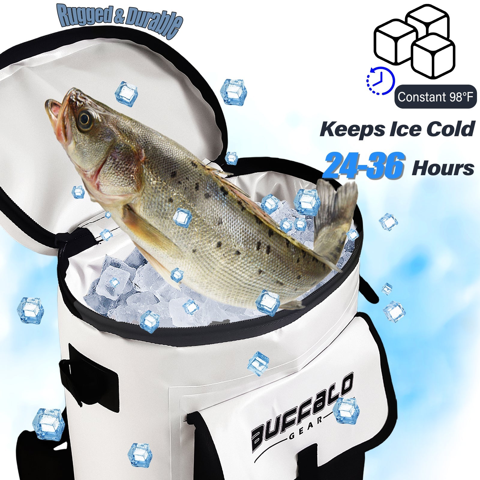 Fish Cooler Backpack — 31QT / 30L, 24–36hr Ice Retention, Rod Holders