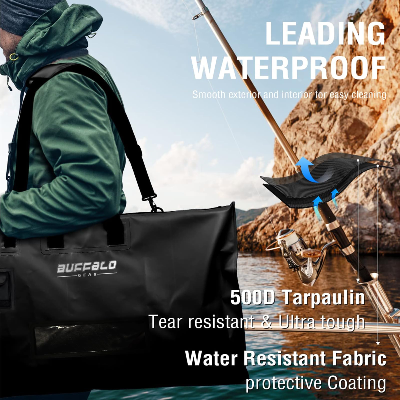 32" Waterproof Fish Bag with Aerator Pocket — Tournament & Live Bait