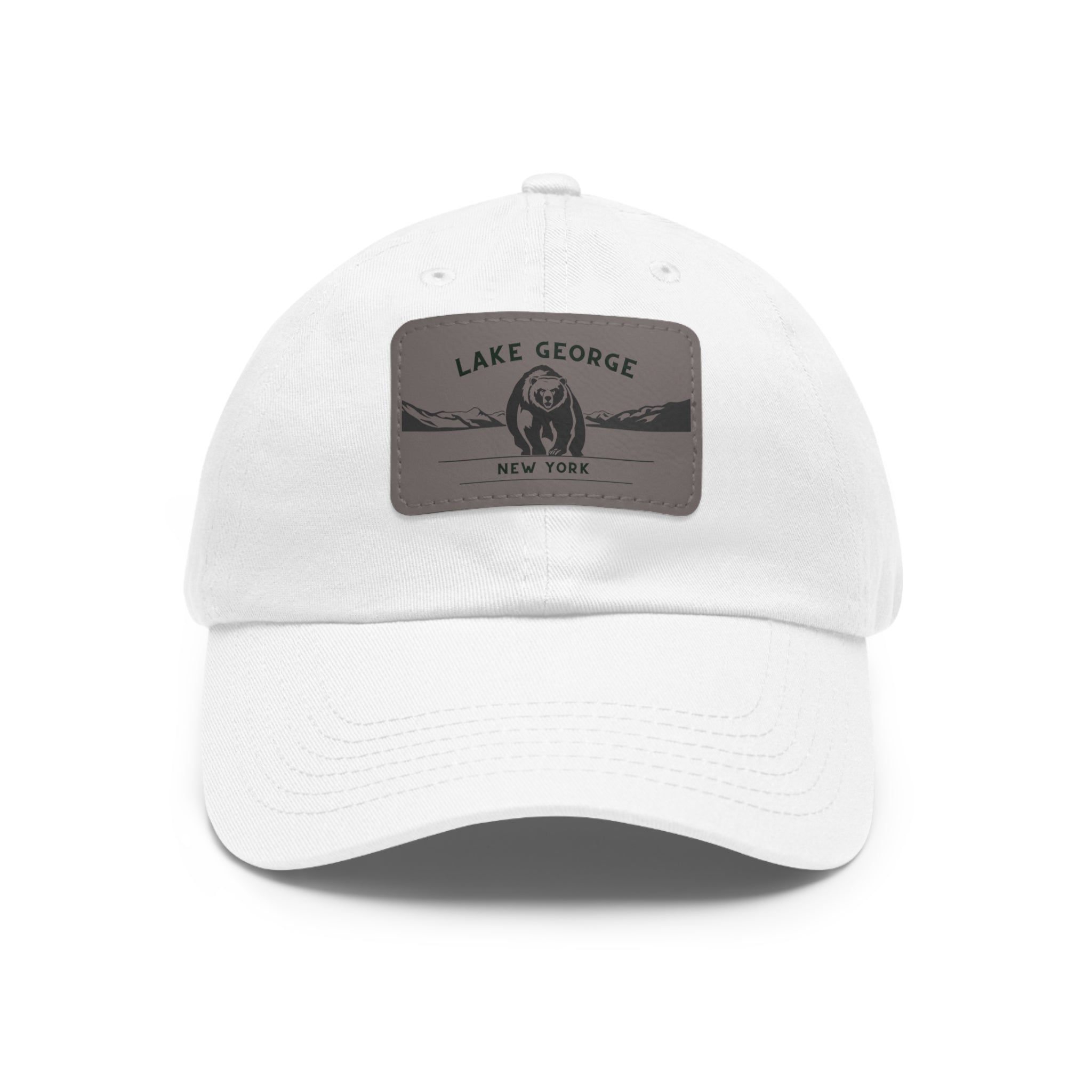 Lake George Dad Hat with Leather Patch - Bear on Ice Design