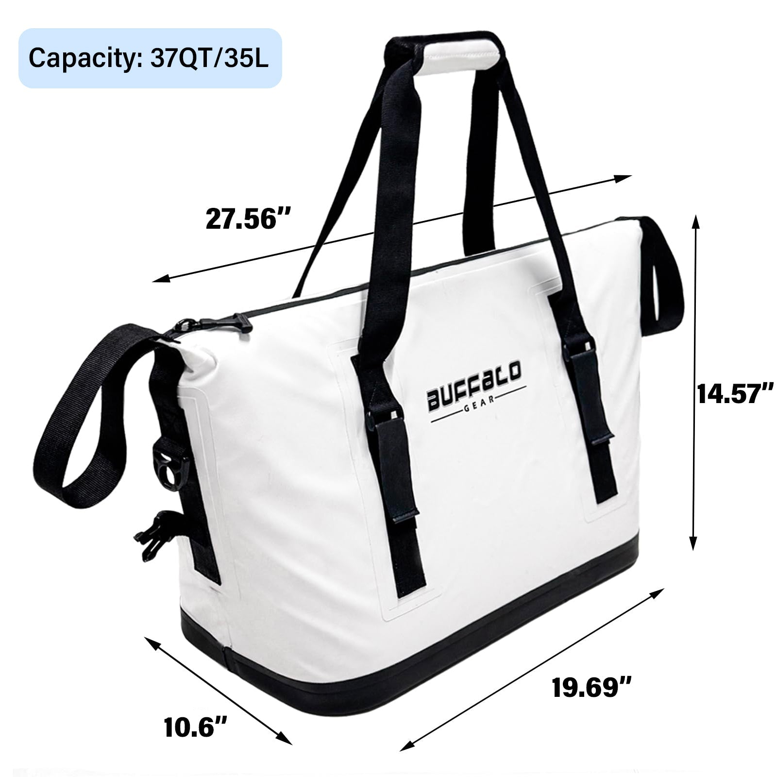 Buffalo Gear 37QT Fish Cooler Bag — 36-Hour Ice, Rod Holder & Live Fish Compartment
