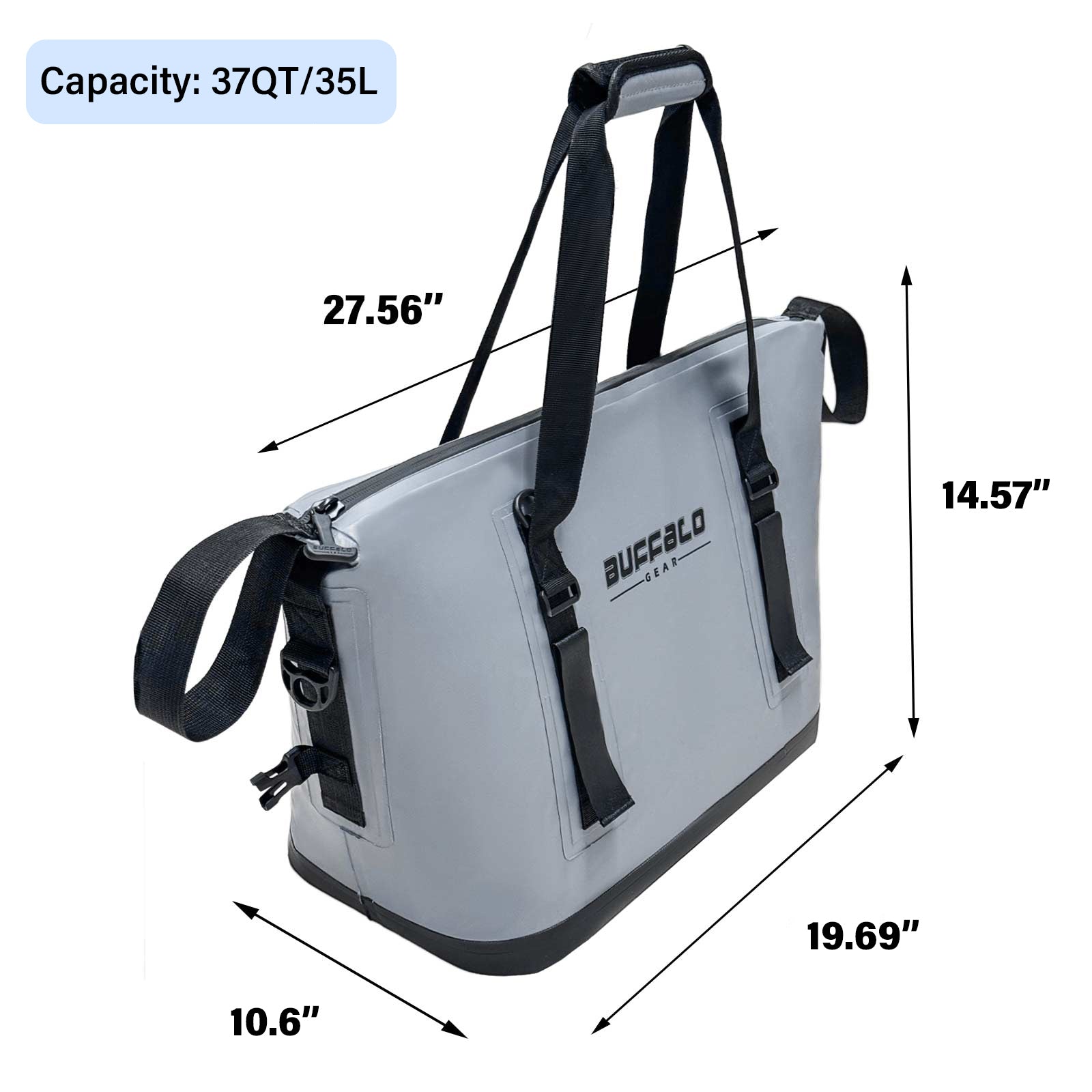 Buffalo Gear 37QT Fish Cooler Bag — 36-Hour Ice, Rod Holder & Live Fish Compartment