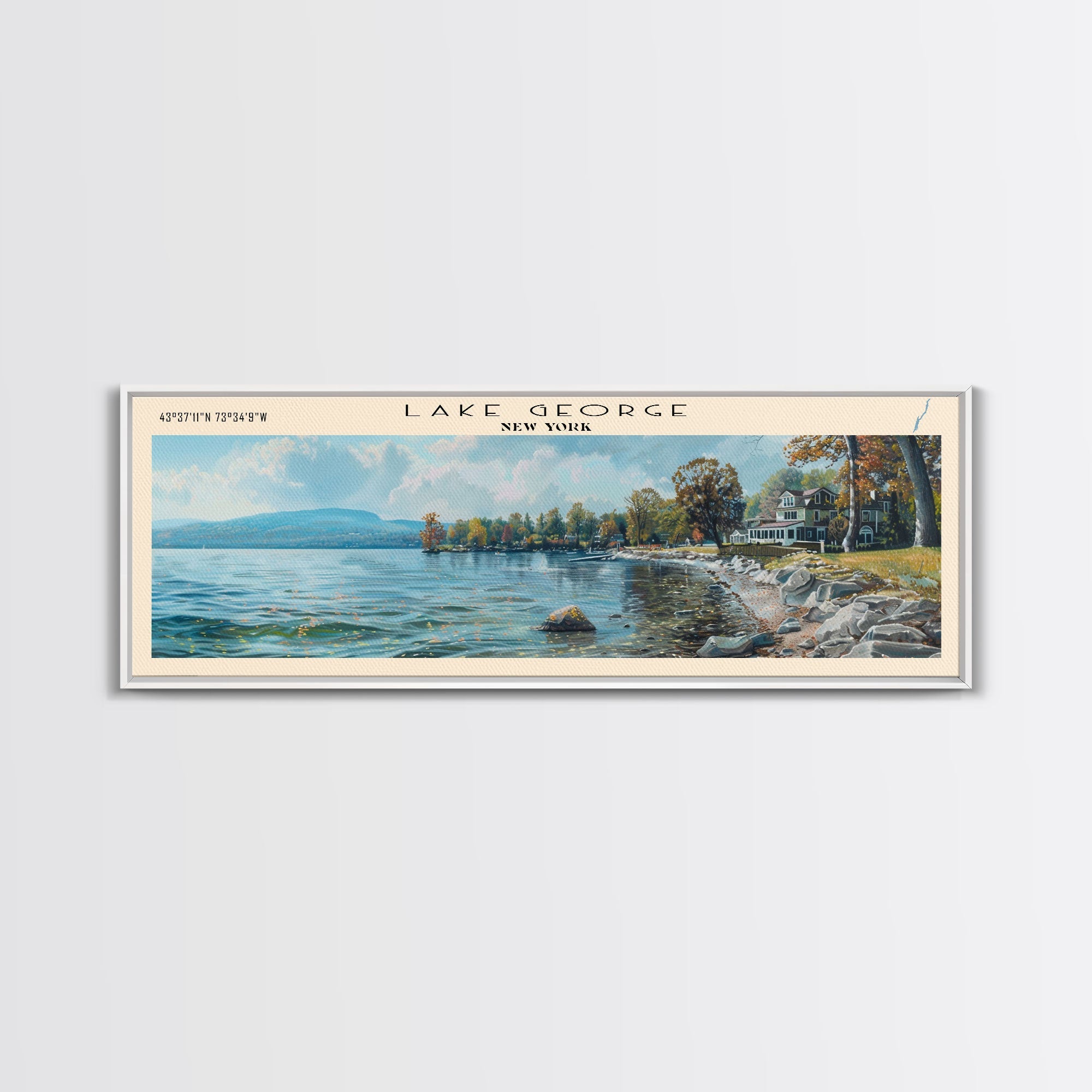 Lake George New York Panoramic Canvas Print — Framed Wall Art