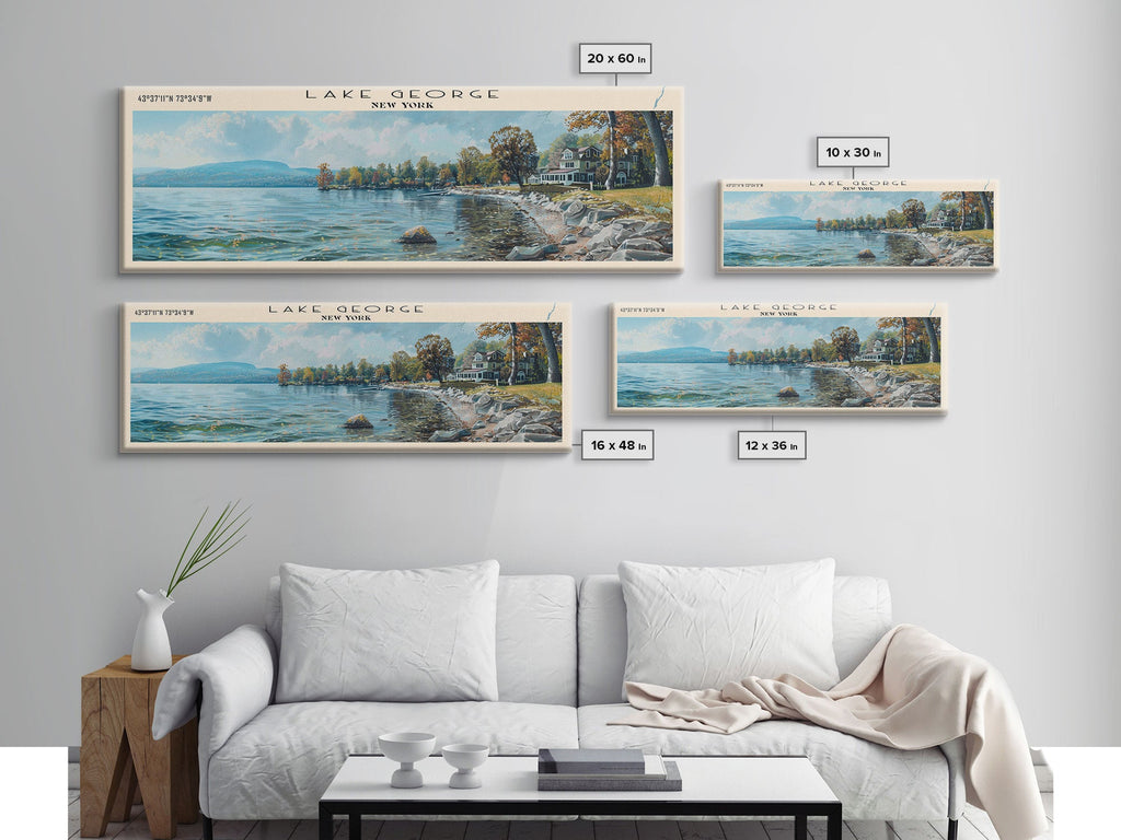 Lake George New York Panoramic Canvas Print — Framed Wall Art