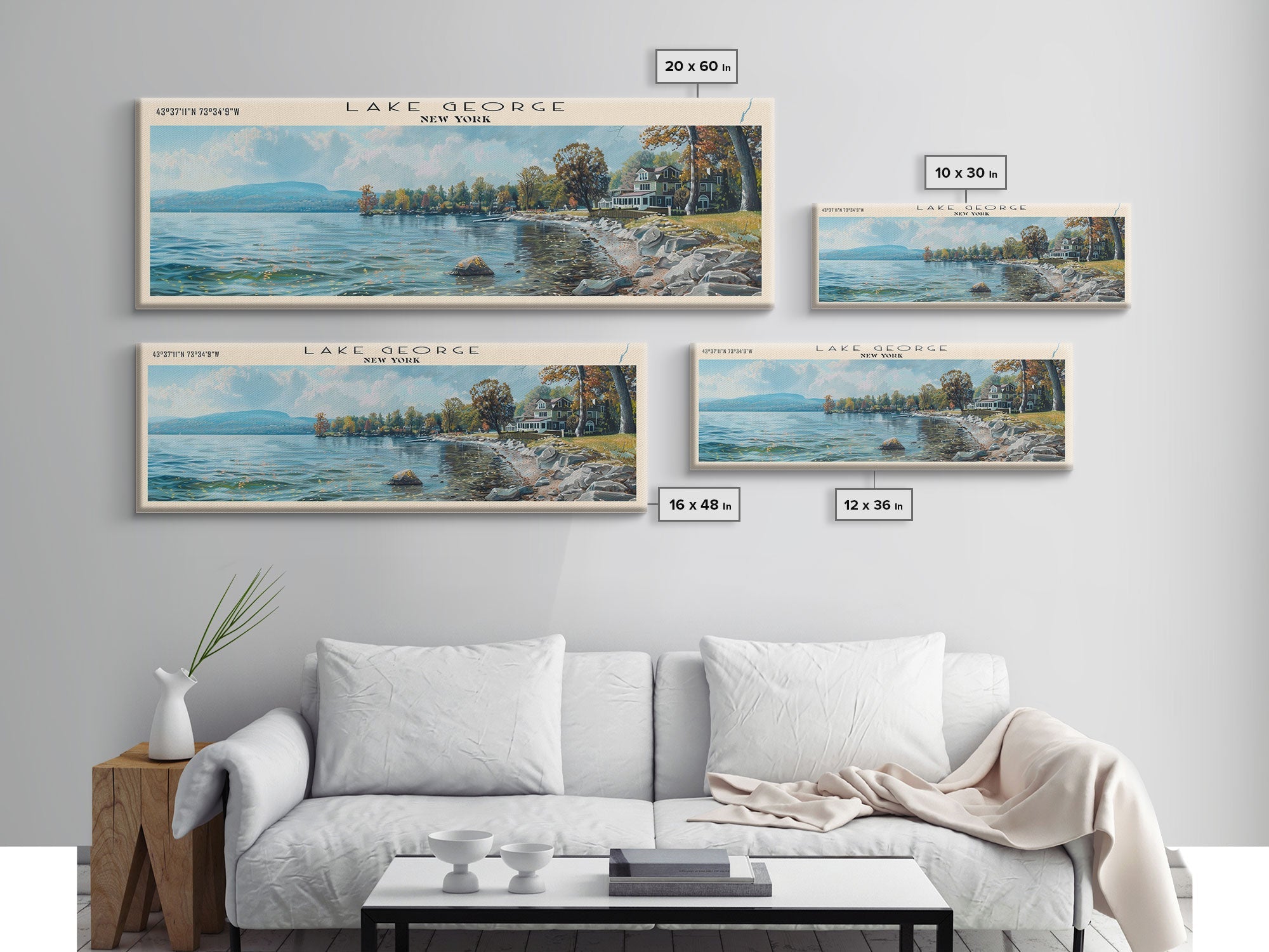 Lake George New York Panoramic Canvas Print — Framed Wall Art