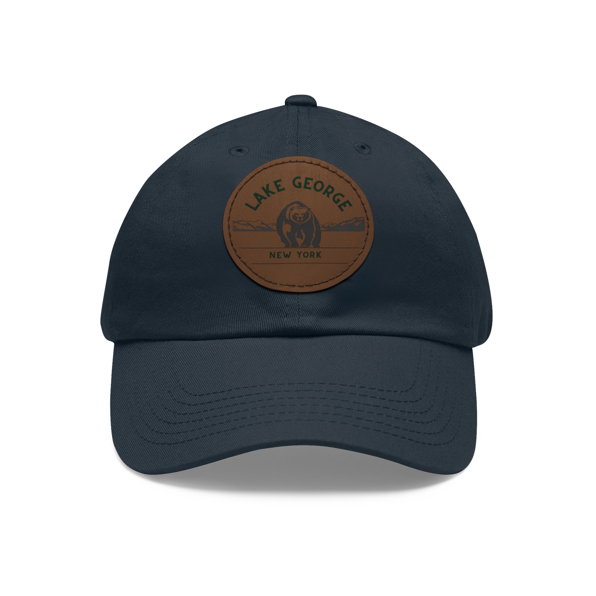 Lake George Round Leather Patch Dad Hat - Bear on Ice Design