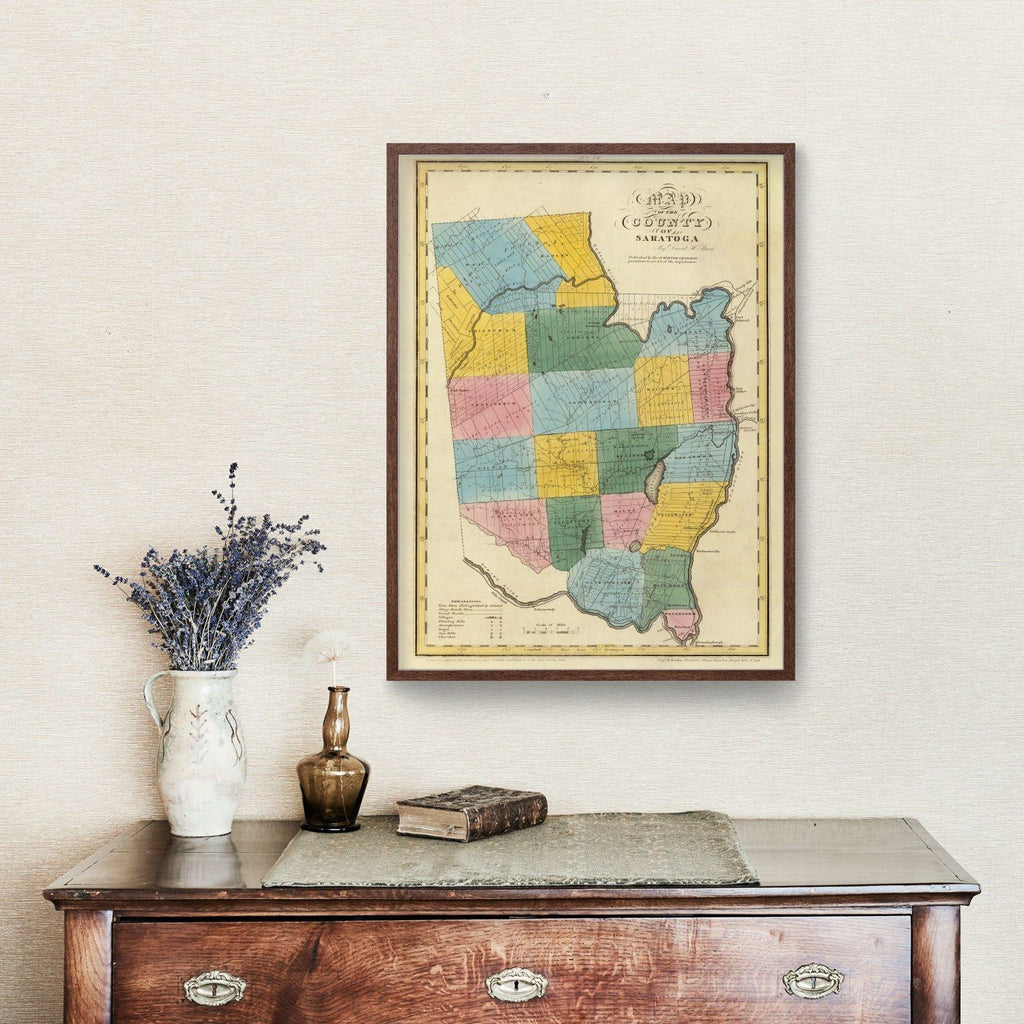 1829 Vintage Map Print Saratoga County, New York