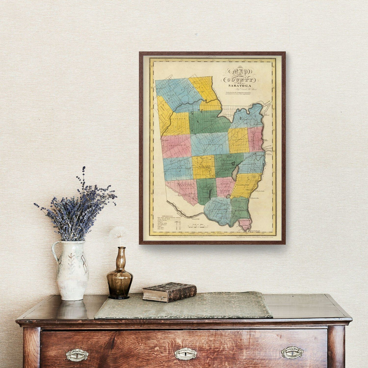 1829 Vintage Map Print Saratoga County, New York
