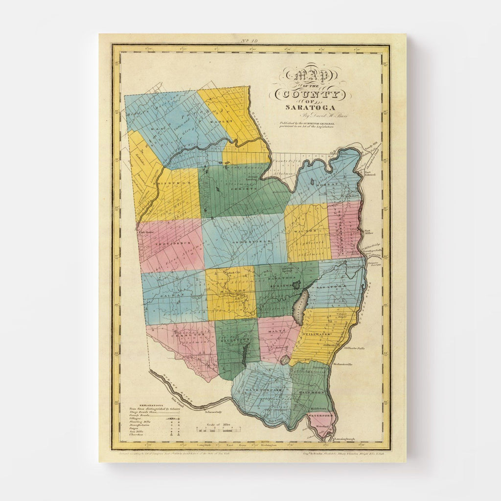 1829 Vintage Map Print Saratoga County, New York