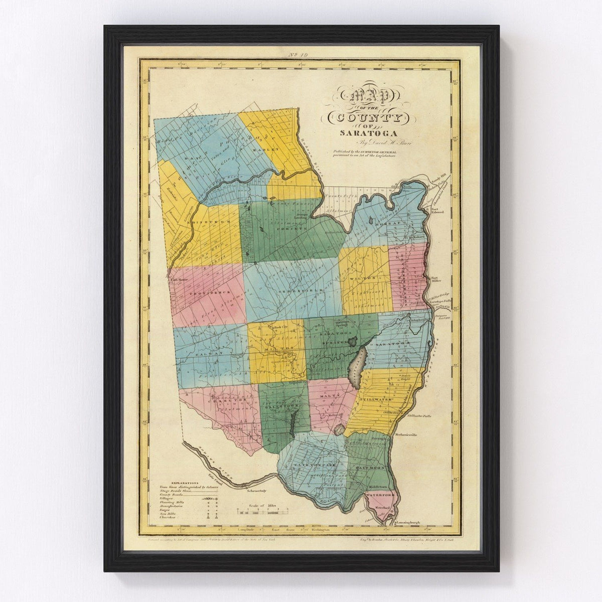 1829 Vintage Map Print Saratoga County, New York