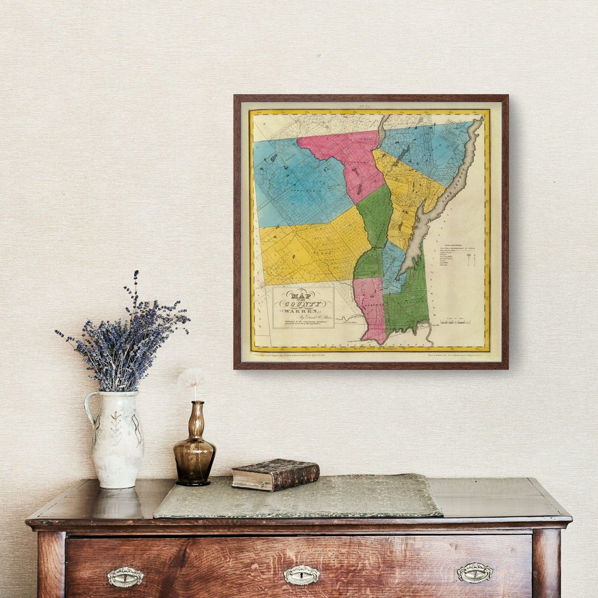 1829 Vintage Map Print Warren County, New York