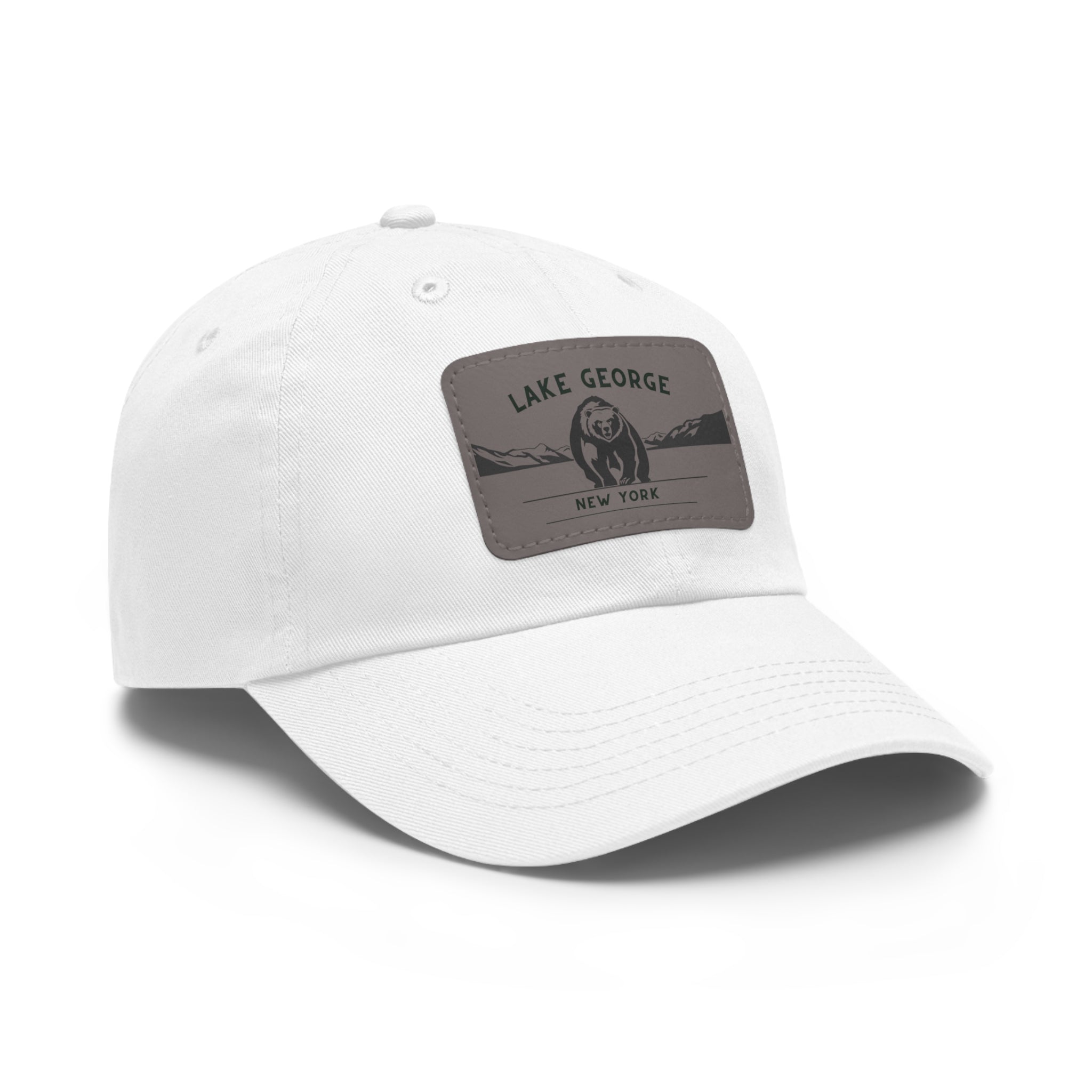 Lake George Dad Hat with Leather Patch - Bear on Ice Design