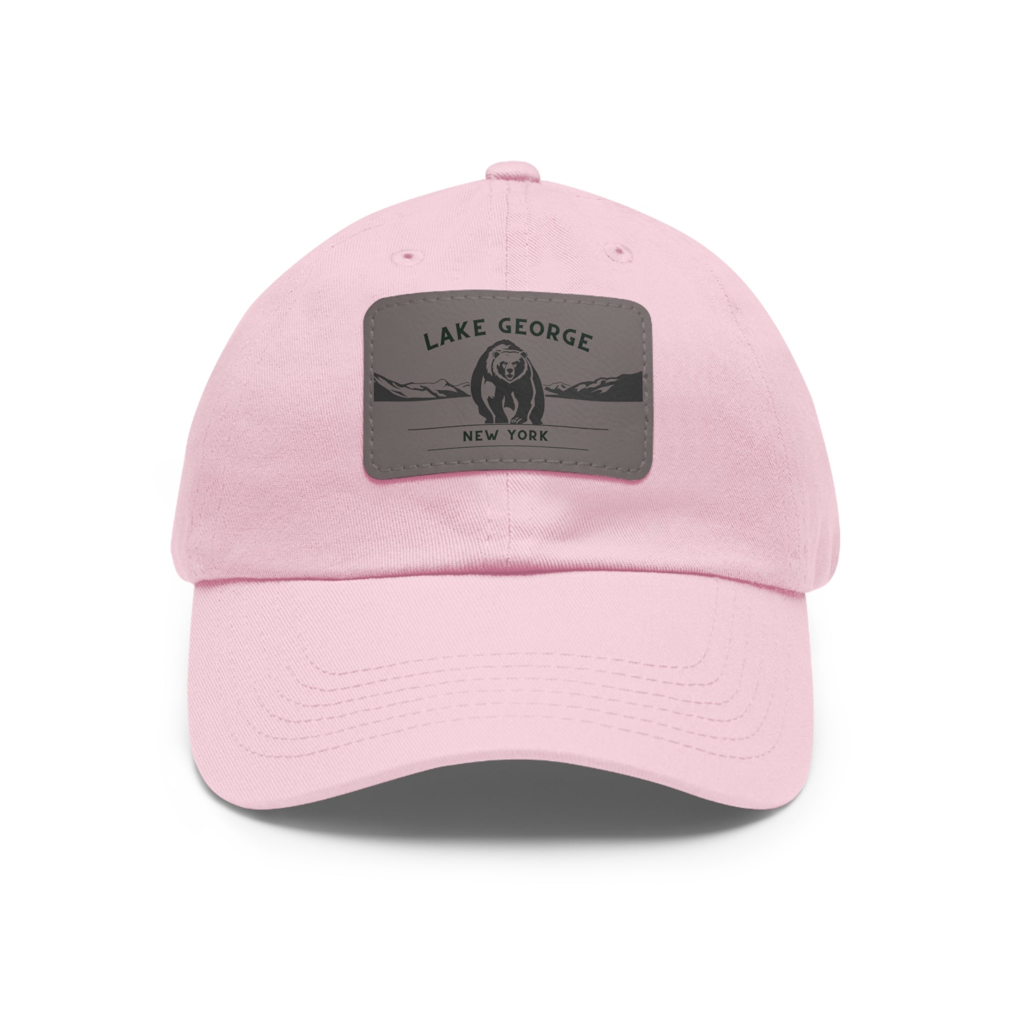 Lake George Dad Hat with Leather Patch - Bear on Ice Design