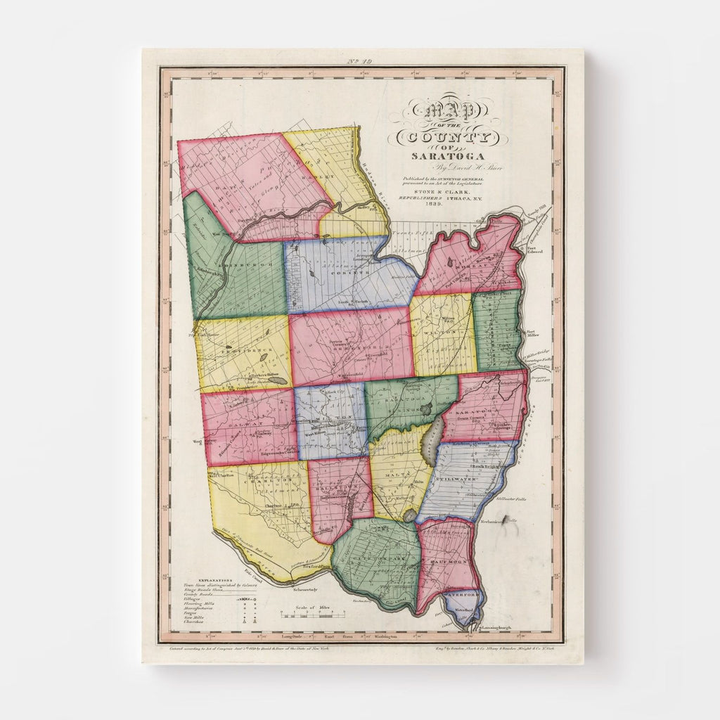 1840 Vintage Map Print Saratoga County, New York