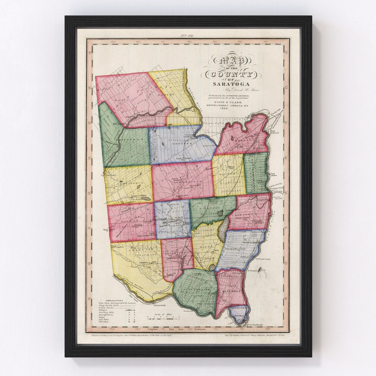 1840 Vintage Map Print Saratoga County, New York