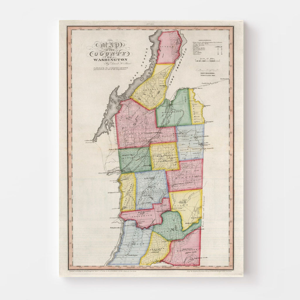 1840 Vintage Map Print of Washington County, New York