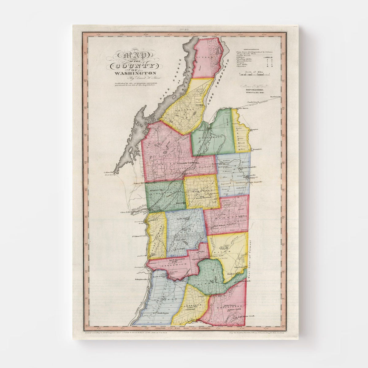 1840 Vintage Map Print of Washington County, New York