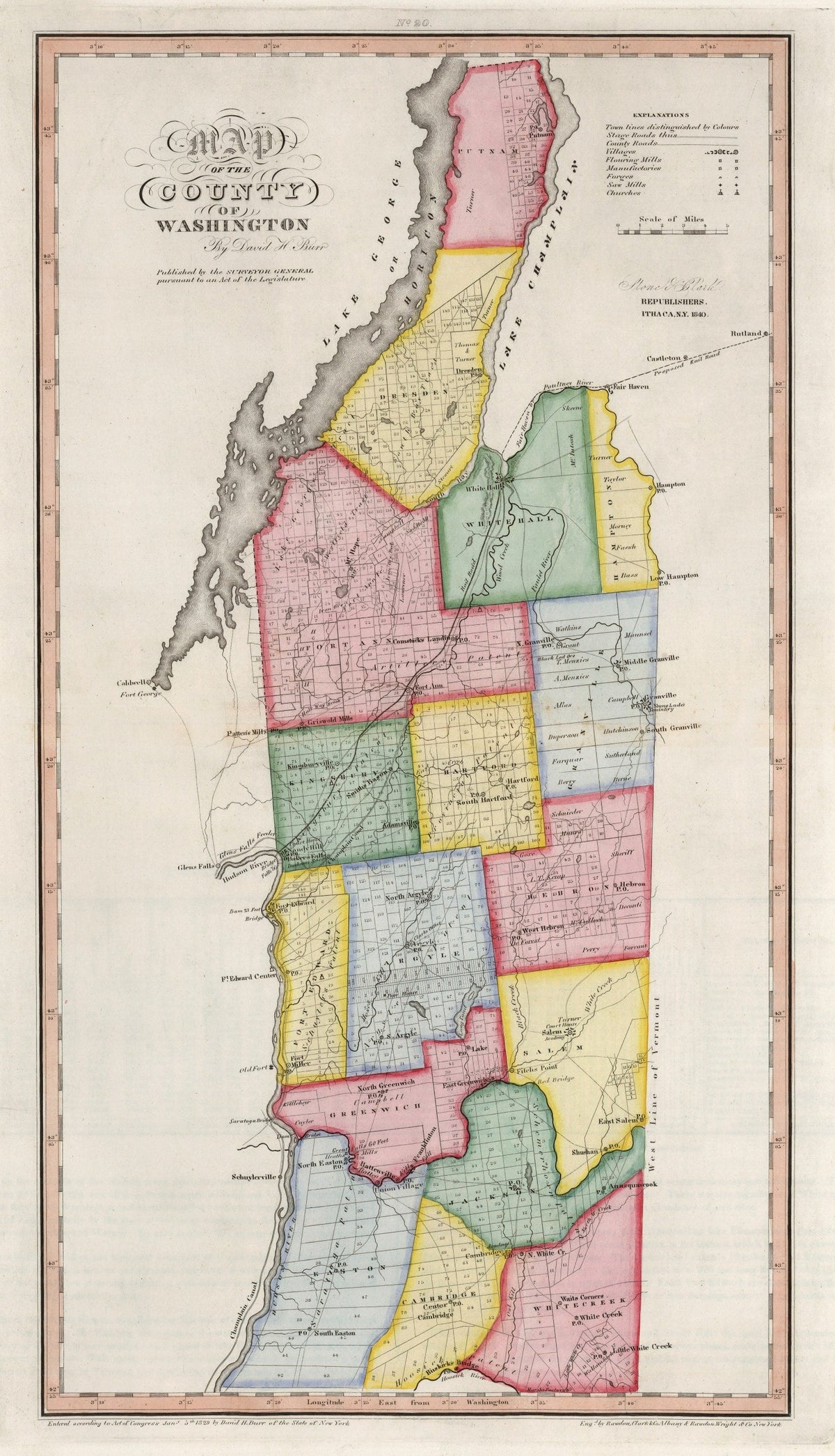 1840 Vintage Map Print of Washington County, New York