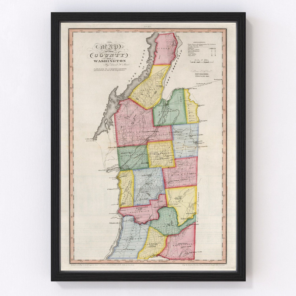 1840 Vintage Map Print of Washington County, New York