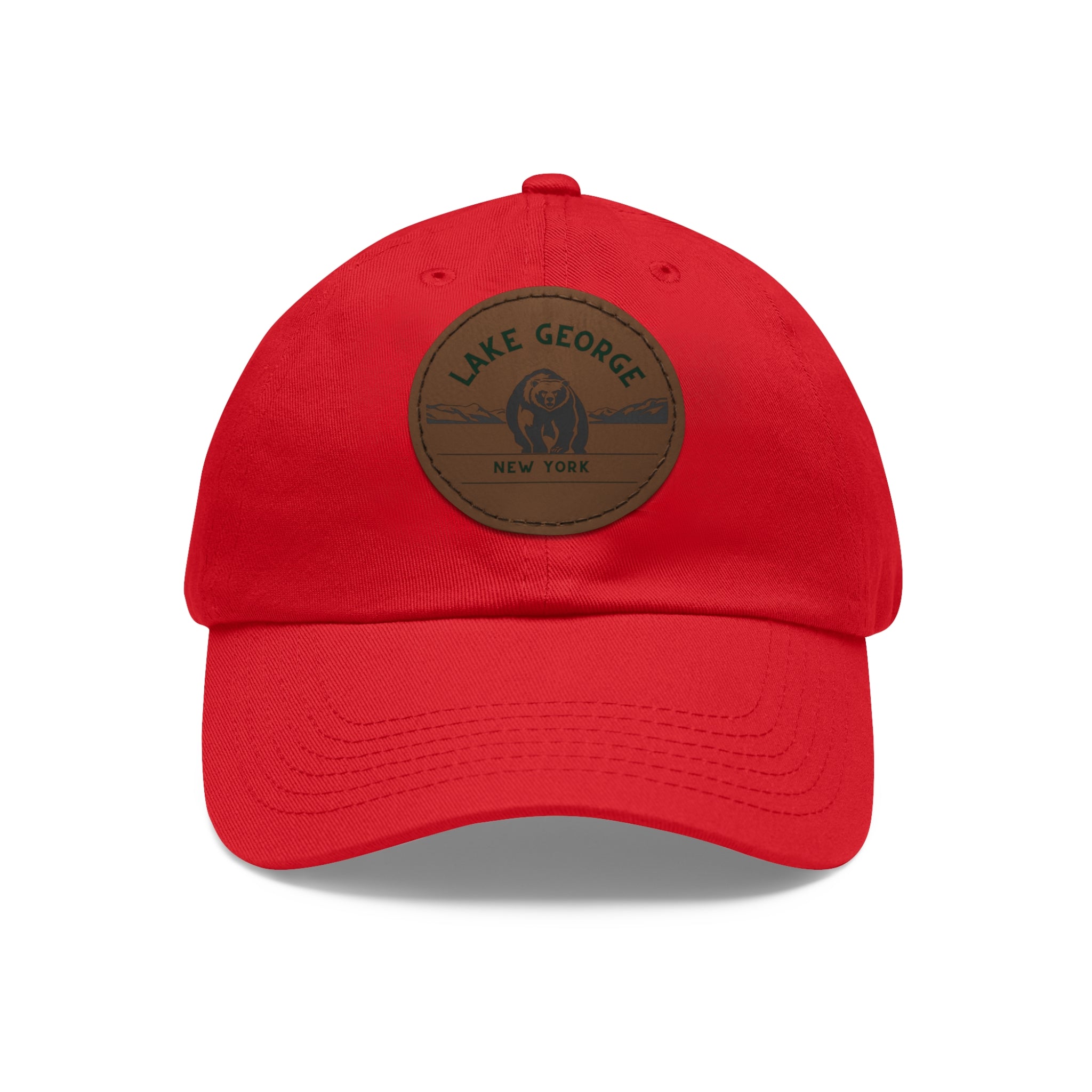 Lake George Round Leather Patch Dad Hat - Bear on Ice Design