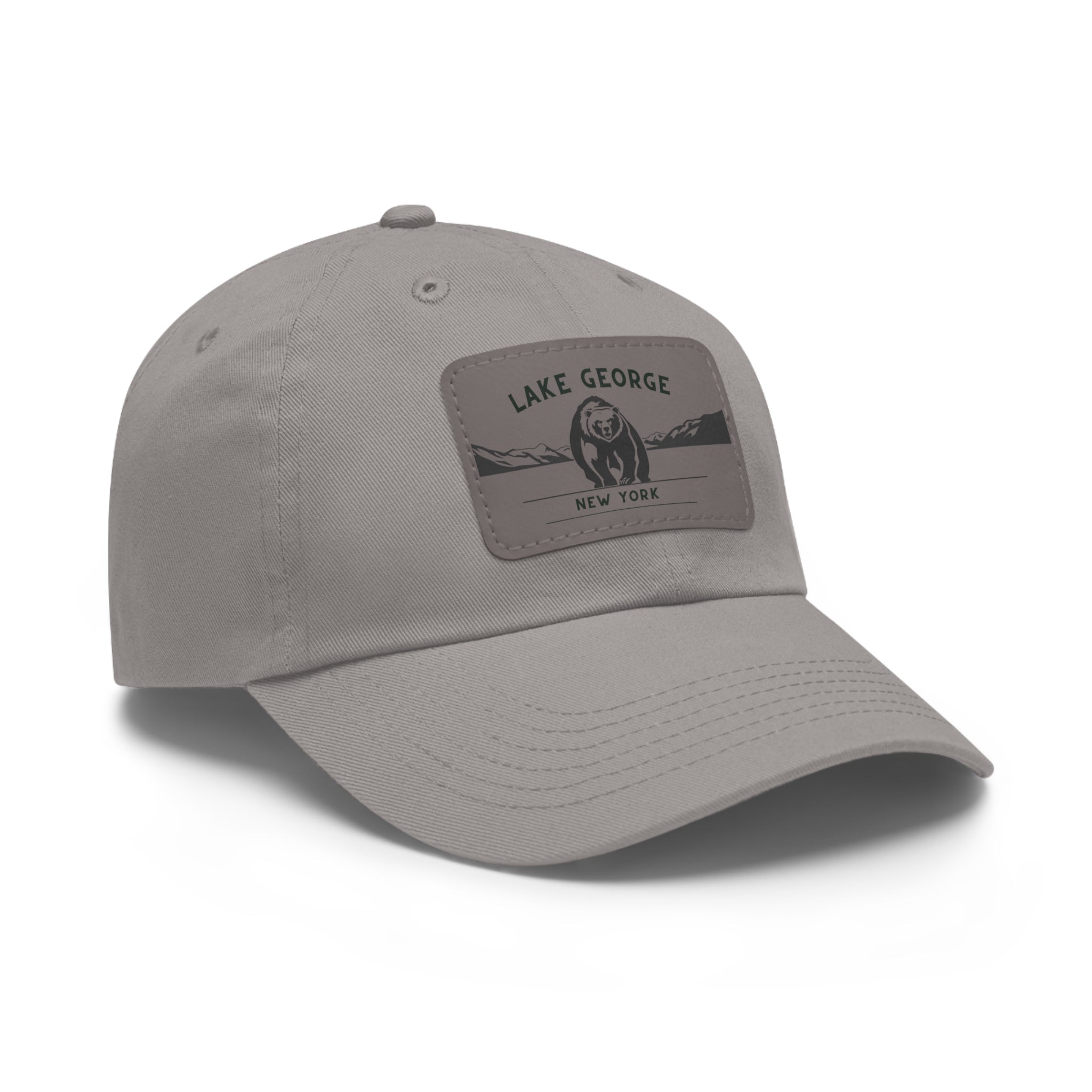 Lake George Dad Hat with Leather Patch - Bear on Ice Design