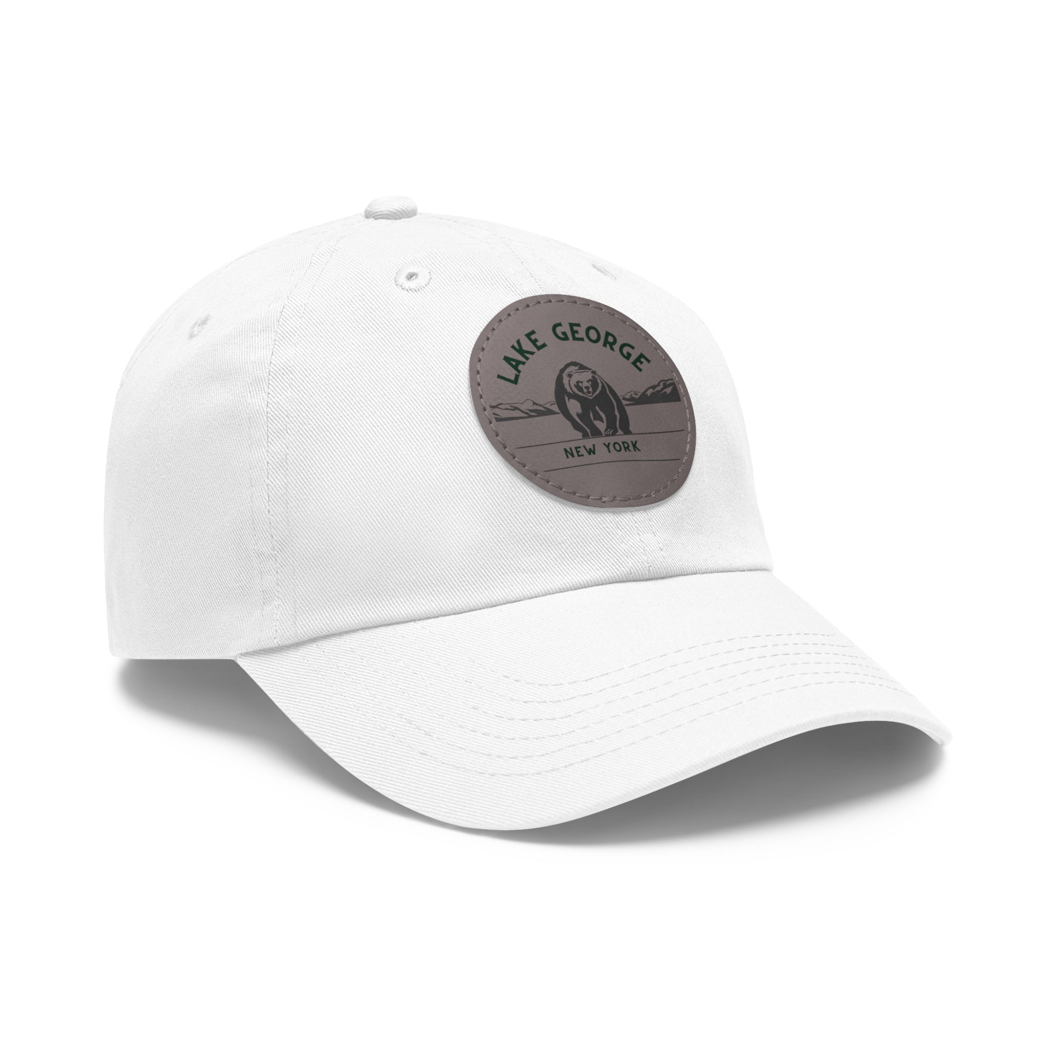 Lake George Round Leather Patch Dad Hat - Bear on Ice Design