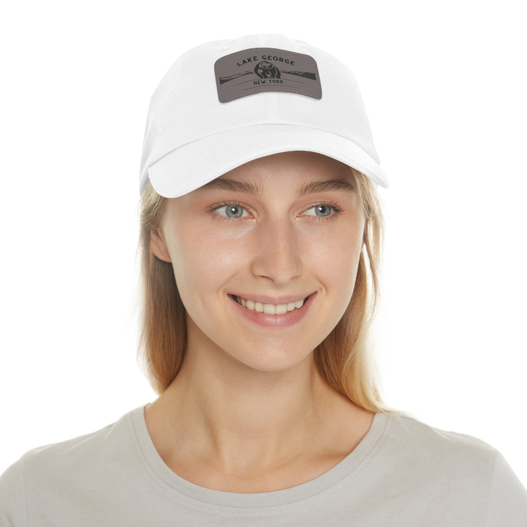 Lake George Dad Hat with Leather Patch - Bear on Ice Design