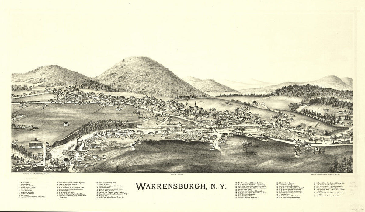 1891 Vintage Map Print Warrensburgh, New York