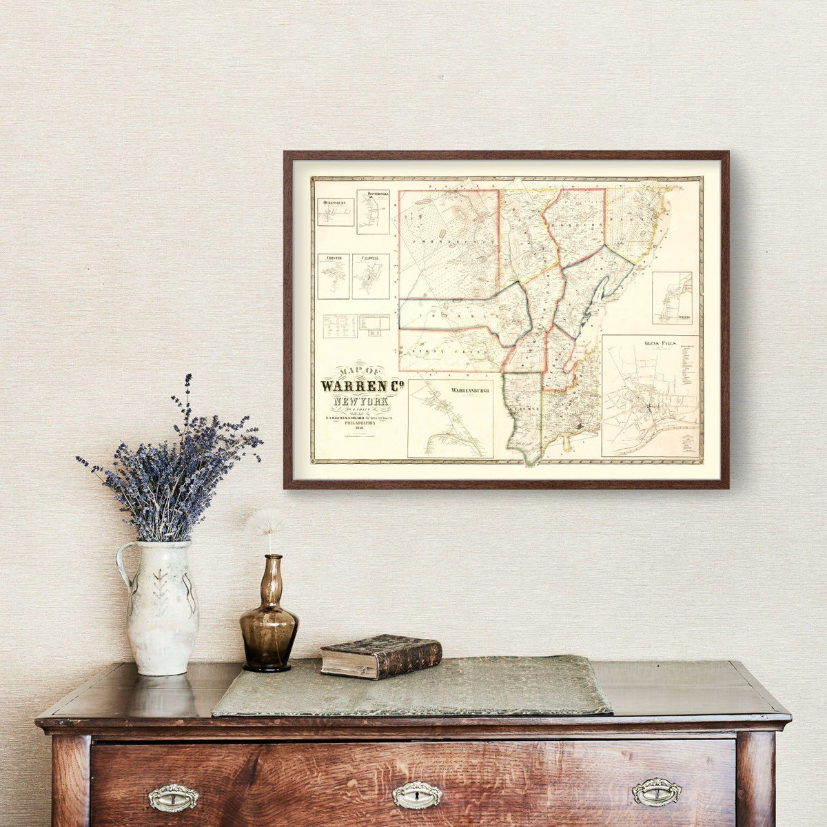 1858 Vintage Map Print of Warren County, New York