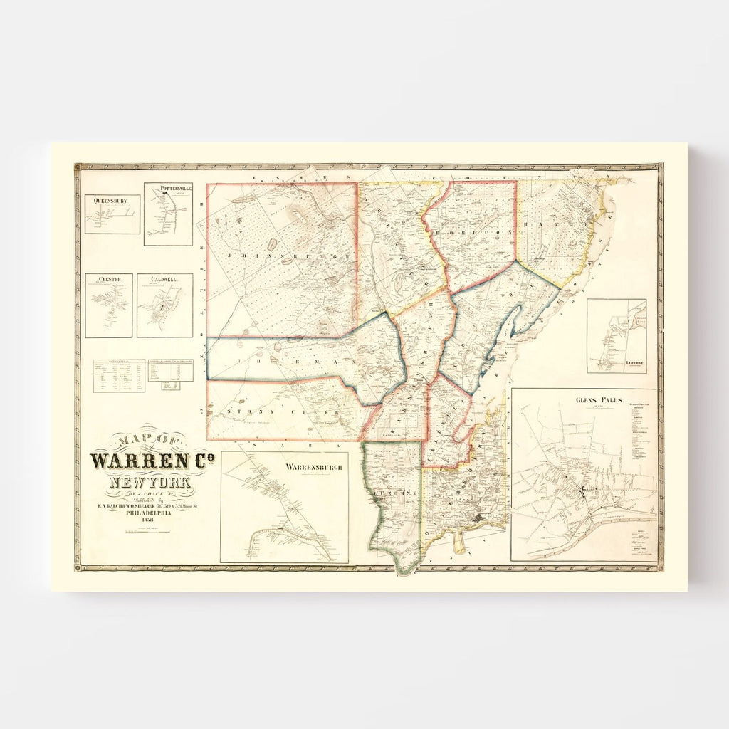1858 Vintage Map Print of Warren County, New York