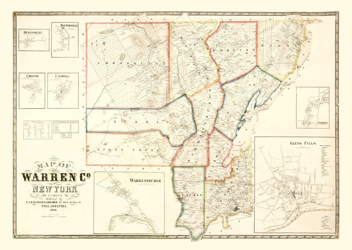1858 Vintage Map Print of Warren County, New York