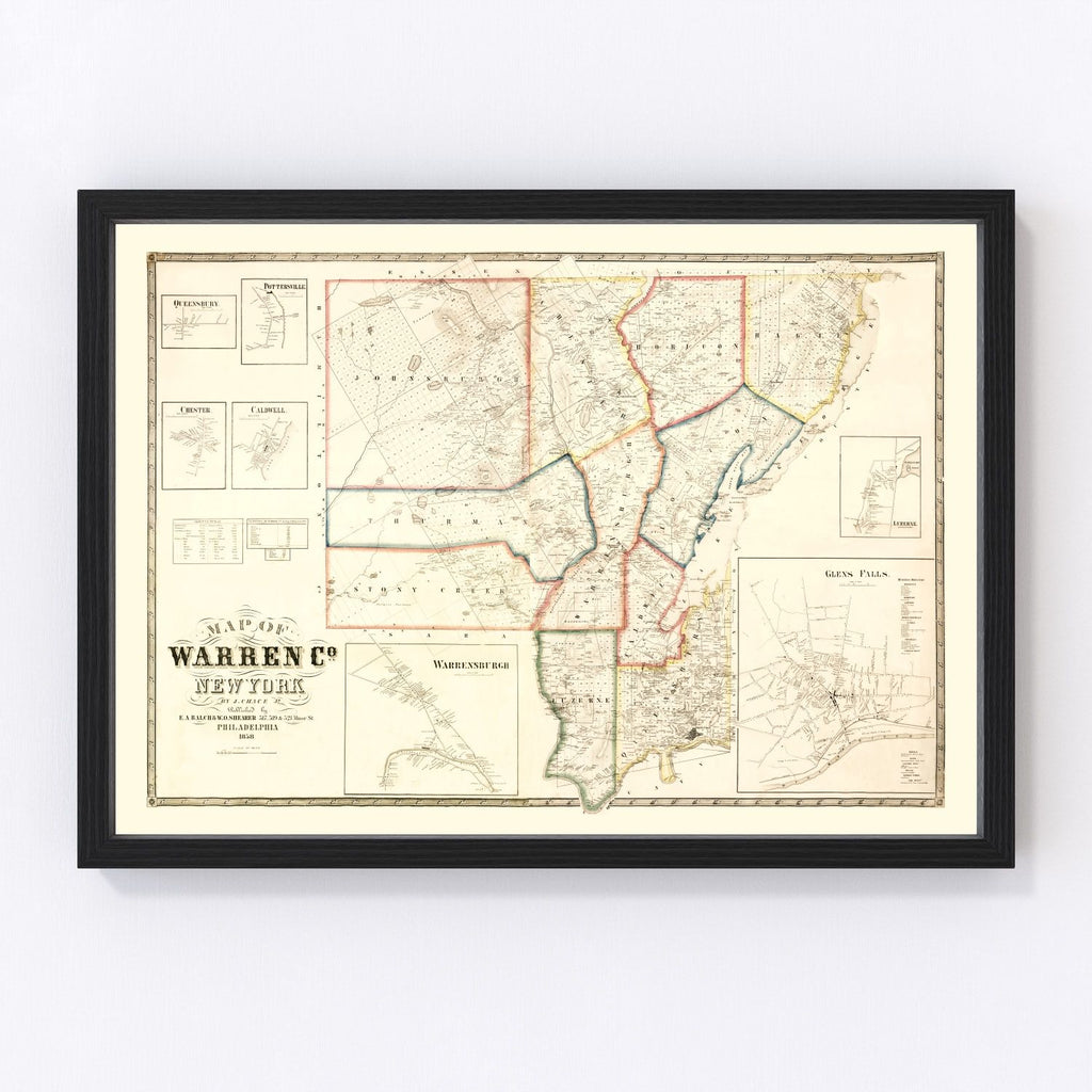 1858 Vintage Map Print of Warren County, New York