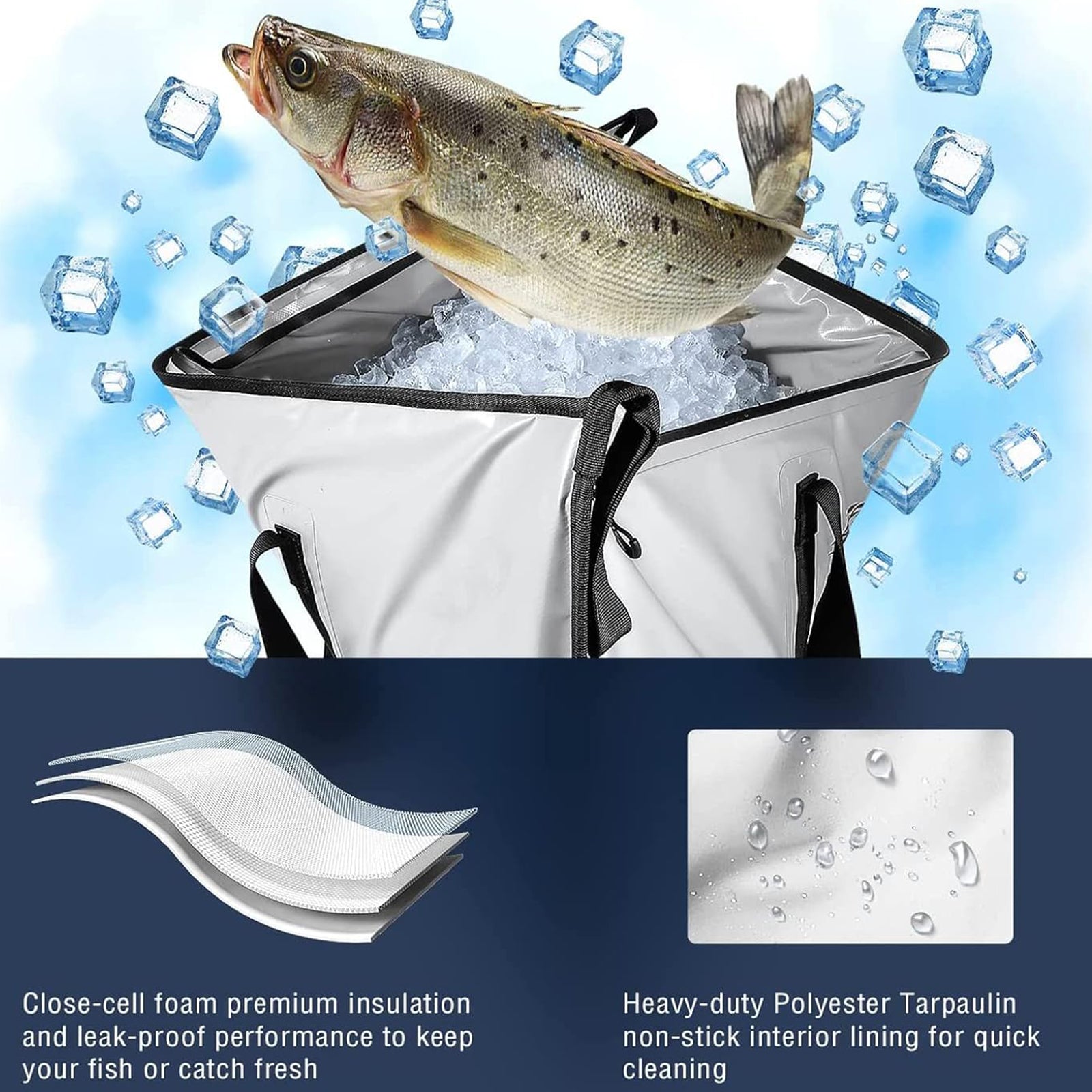 Insulated Fish Cooler Bag — 40×18", Airtight Zipper, 48hr Ice Retention