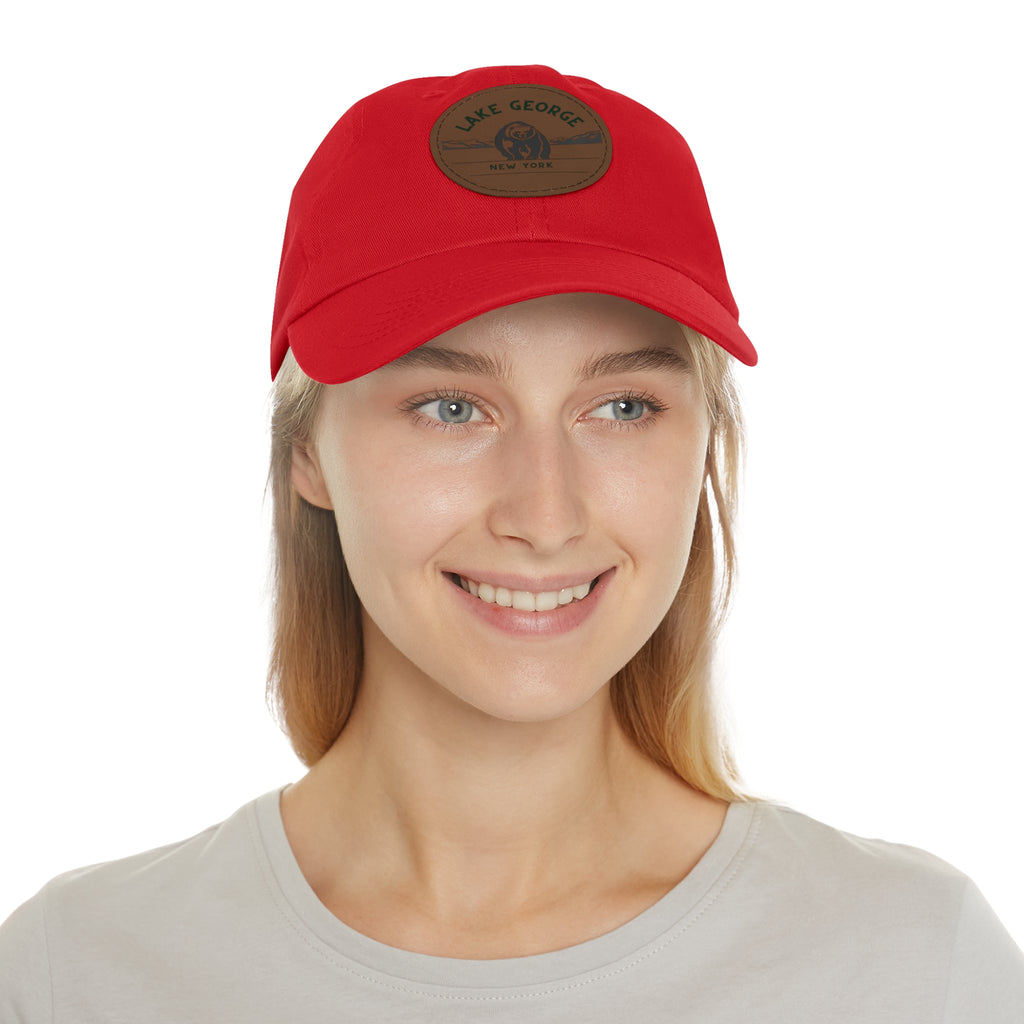 Lake George Round Leather Patch Dad Hat - Bear on Ice Design
