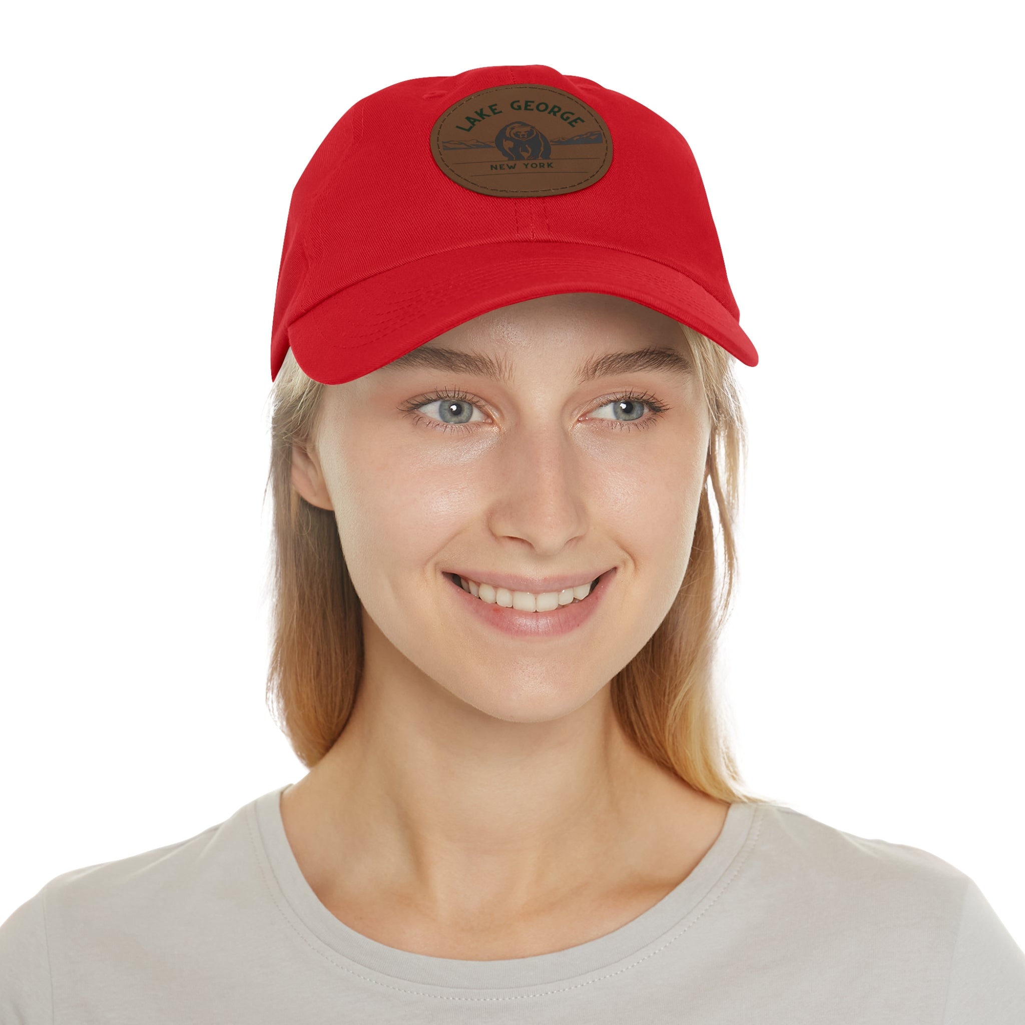 Lake George Round Leather Patch Dad Hat - Bear on Ice Design