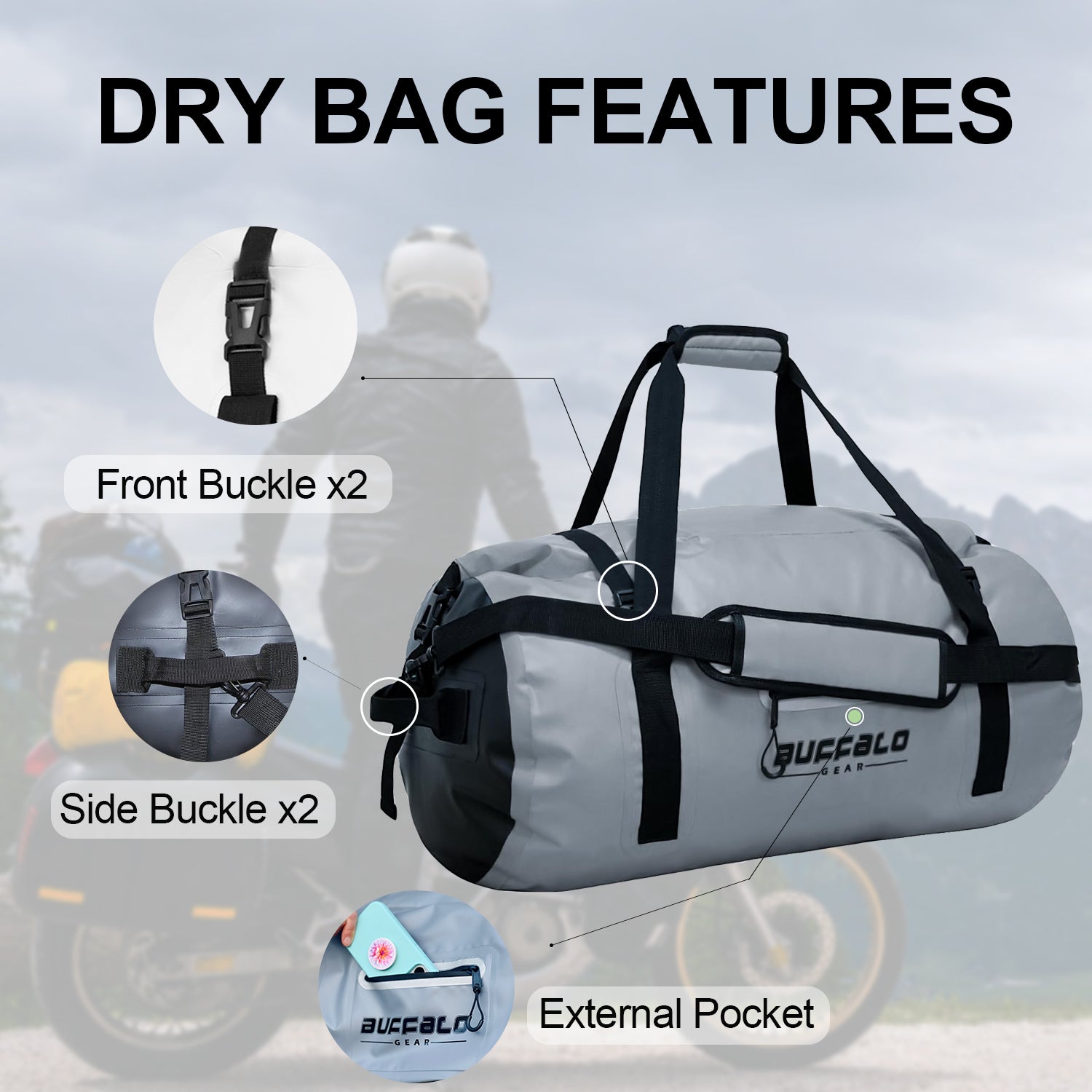 Waterproof Roll-Top Duffel Dry Bag — 63QT / 60L, 6 Colors