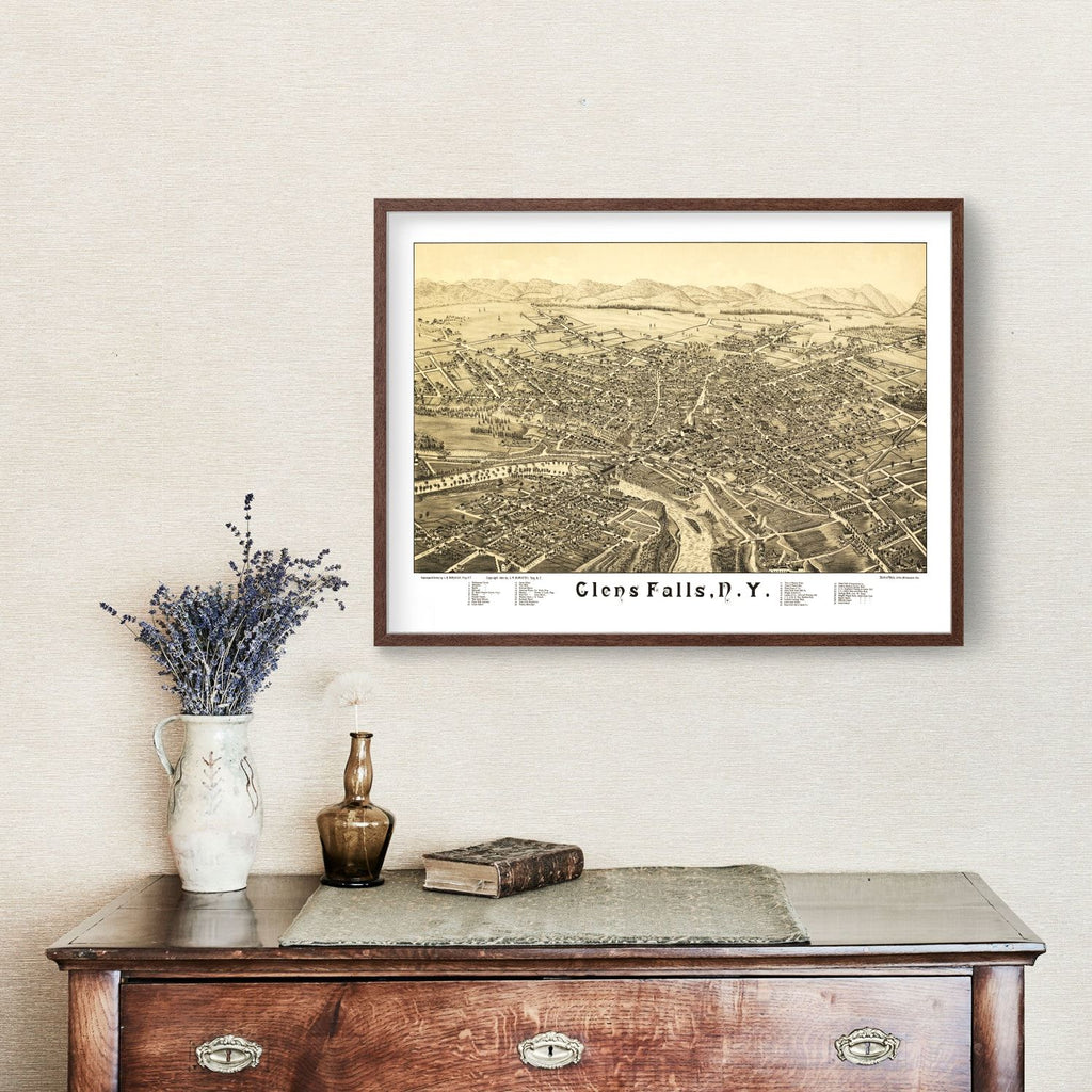 1884 Vintage Glens Falls, New York Map Print