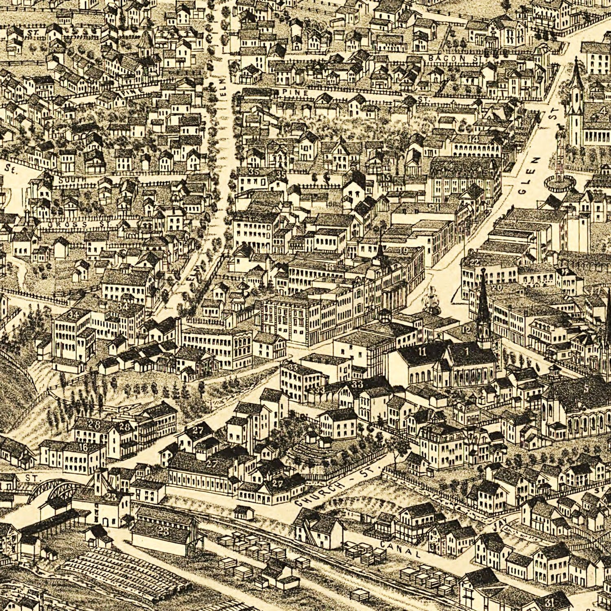 1884 Vintage Glens Falls, New York Map Print