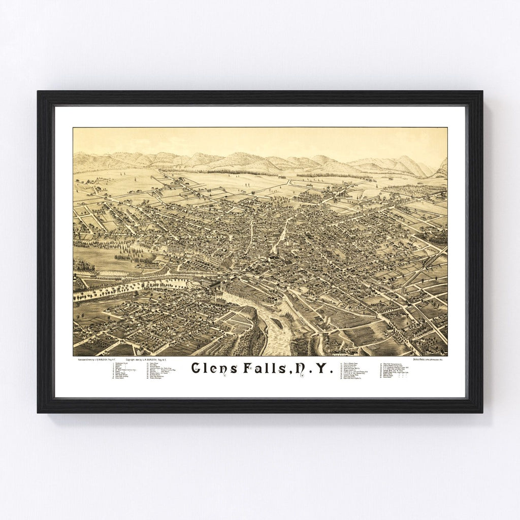 1884 Vintage Glens Falls, New York Map Print