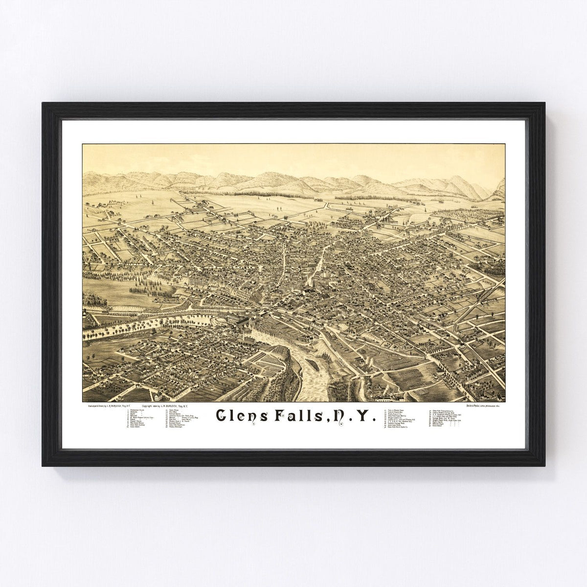 1884 Vintage Glens Falls, New York Map Print