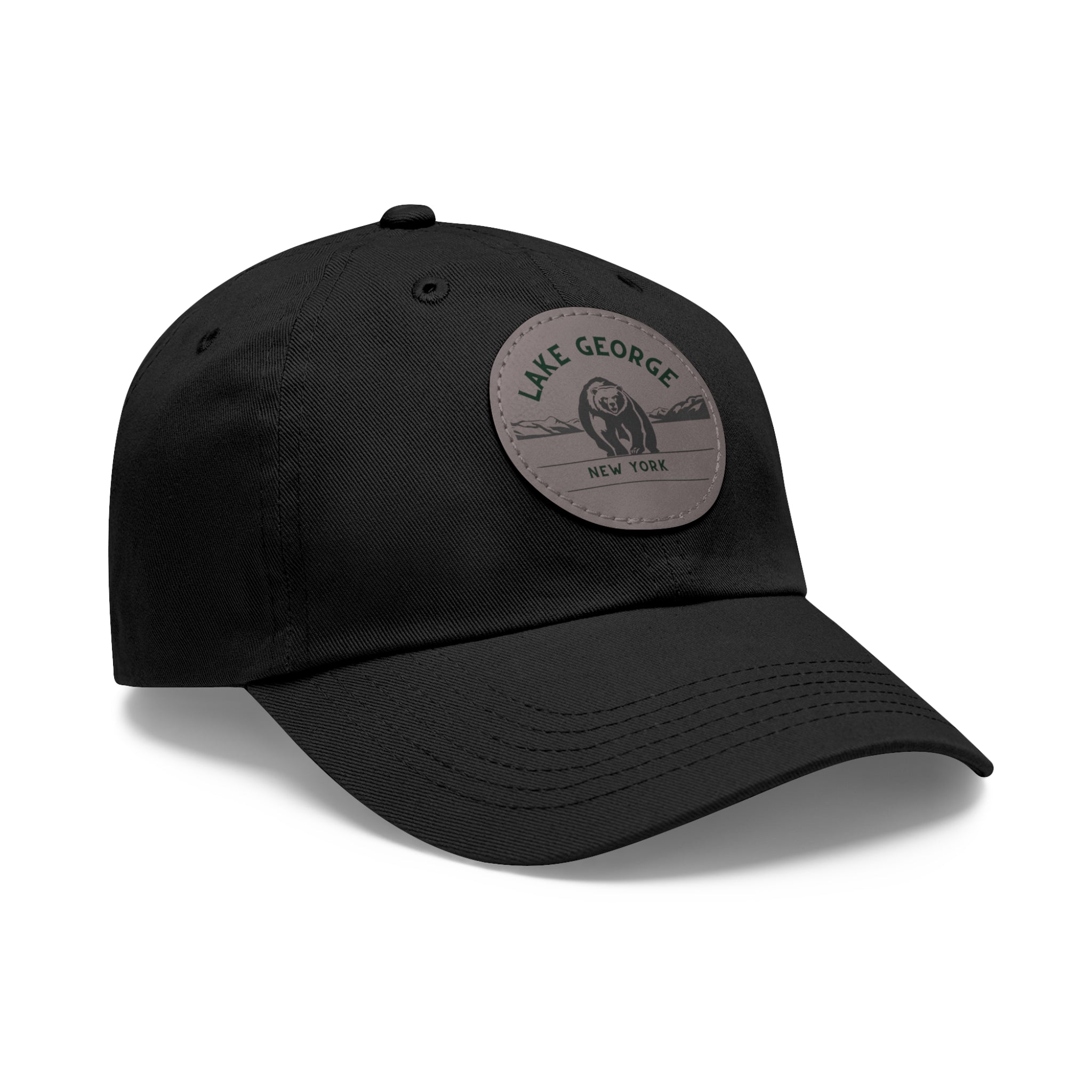 Lake George Round Leather Patch Dad Hat - Bear on Ice Design