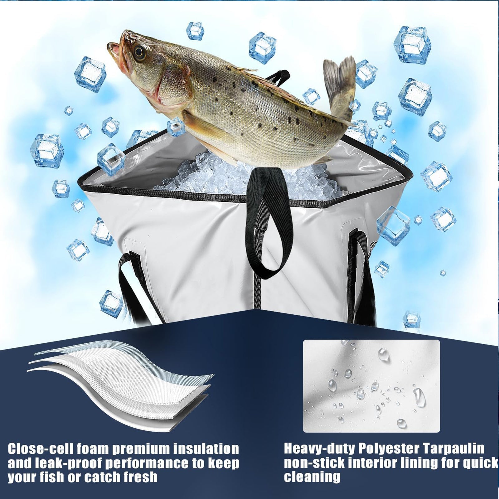 Insulated Fish Cooler Bag — 48×18", 24+ Hour Ice, 3 Colors