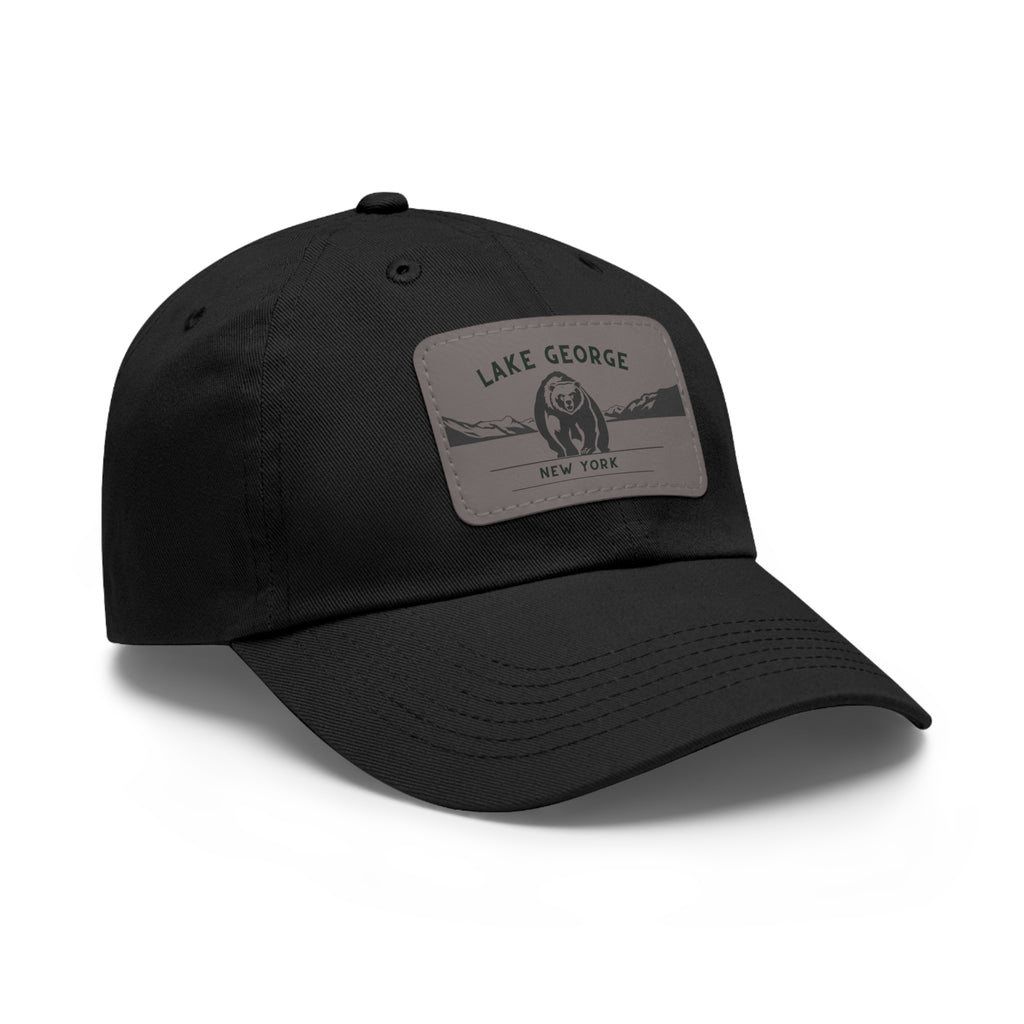 Lake George Dad Hat with Leather Patch - Bear on Ice Design