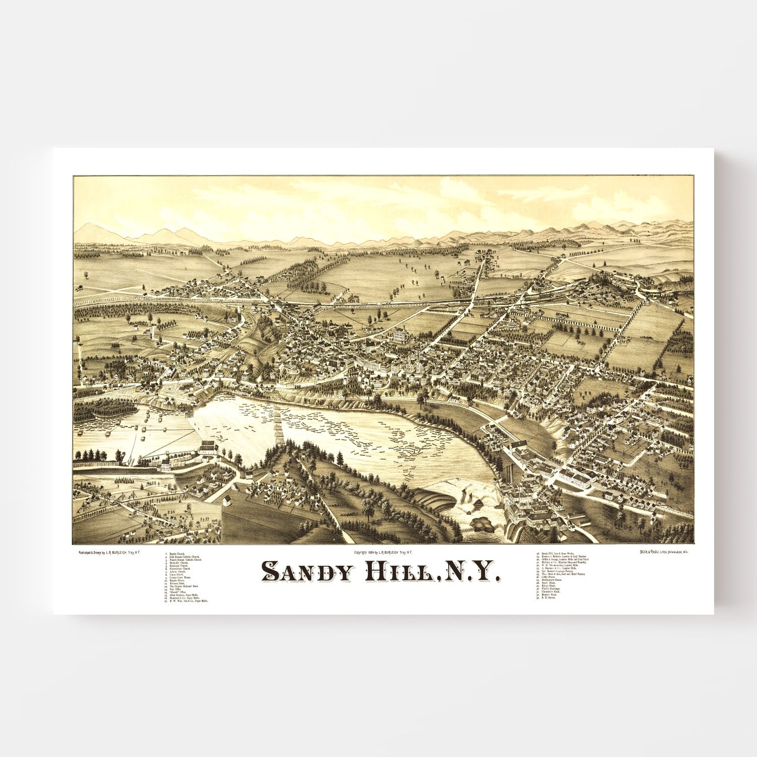 Vintage Map of Sandy Hill (Hudson Falls), New York — 1884