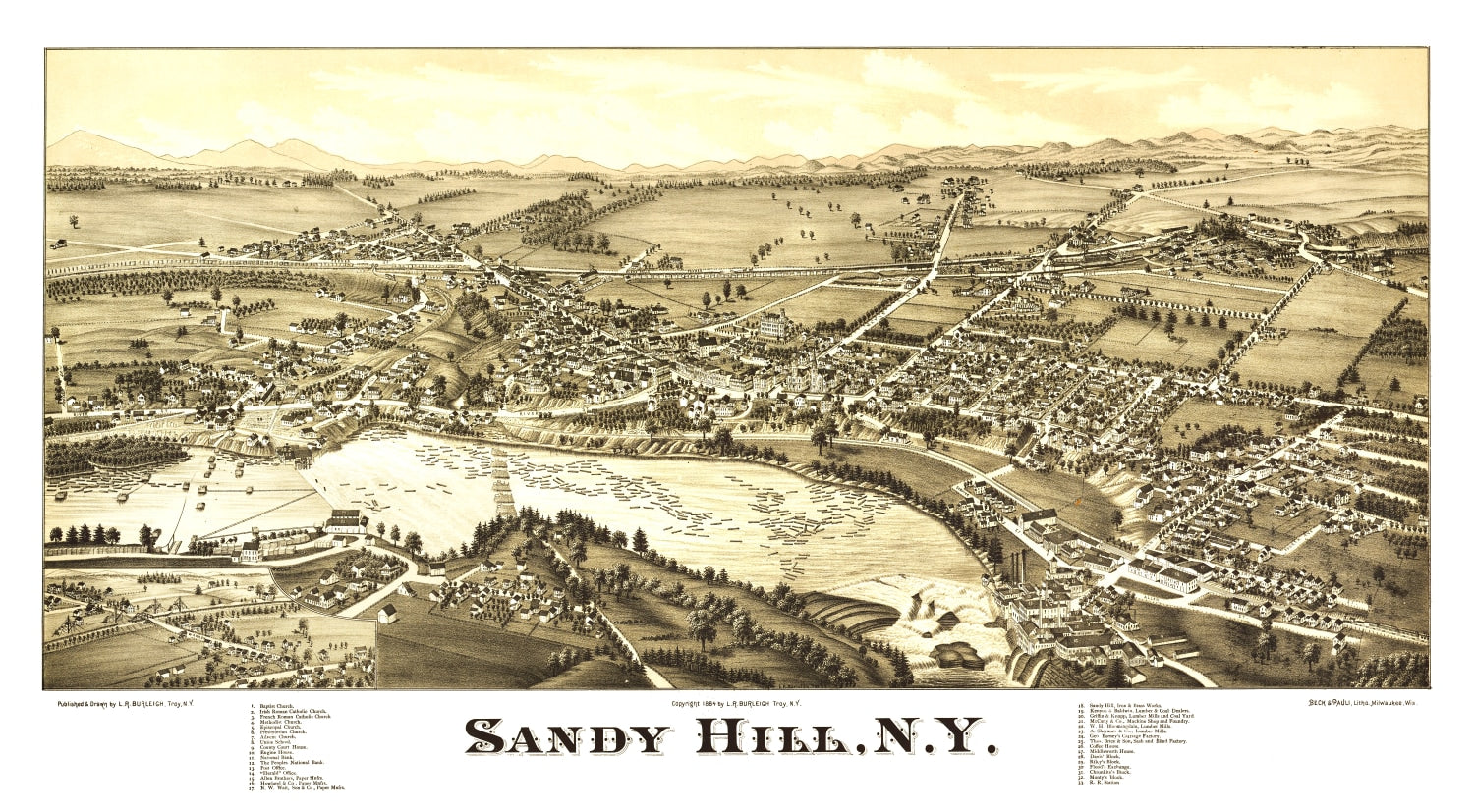 Vintage Map of Sandy Hill (Hudson Falls), New York — 1884