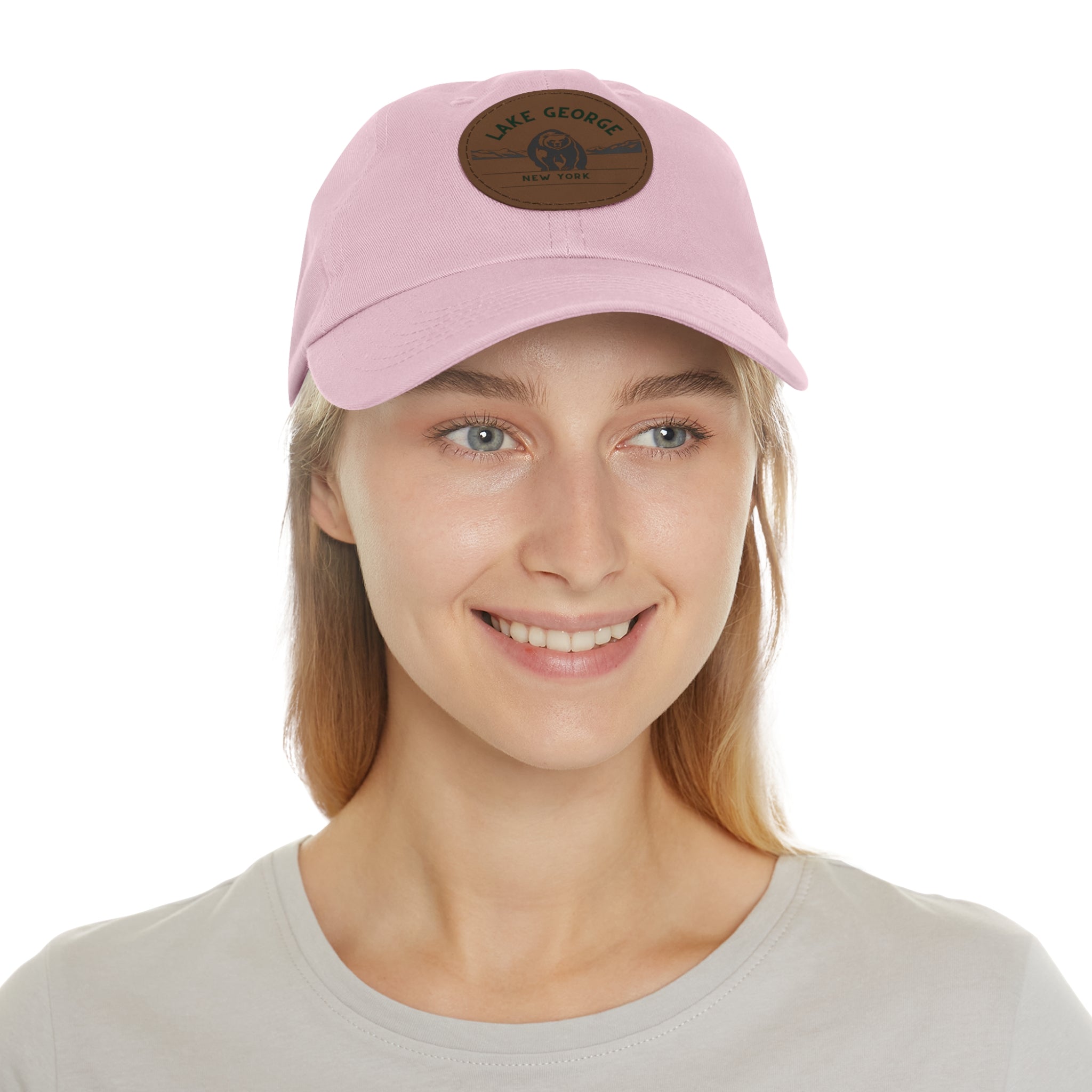 Lake George Round Leather Patch Dad Hat - Bear on Ice Design